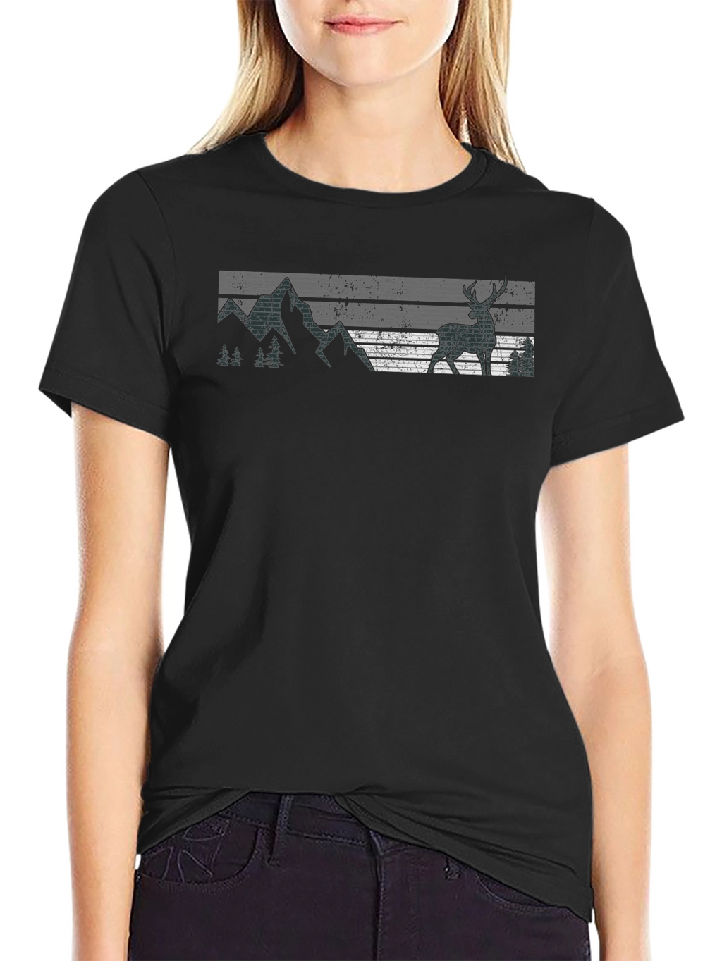 Nature Deer Graphic Tee - Black