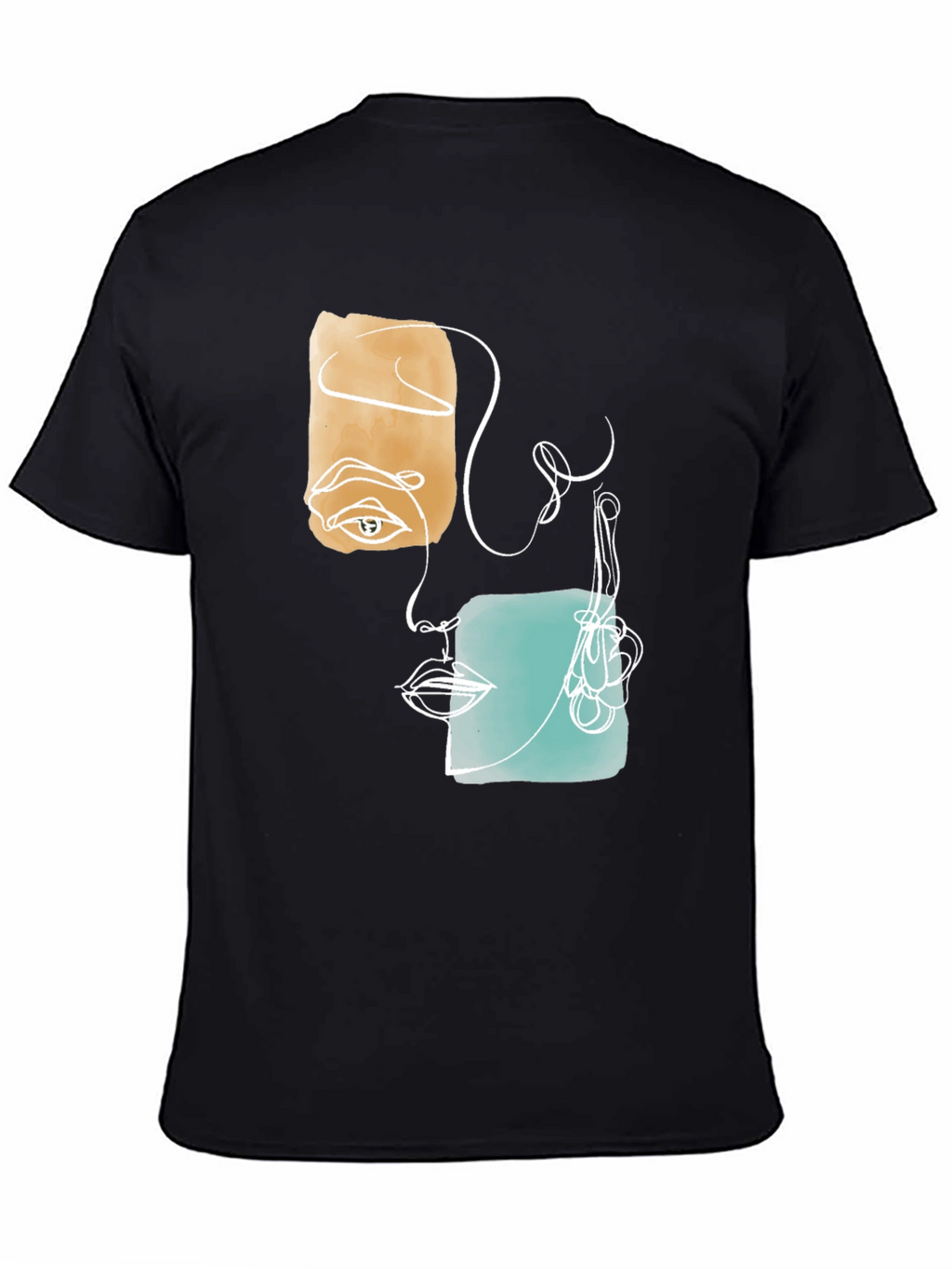 Abstract Face Graphic Print Black T-Shirt