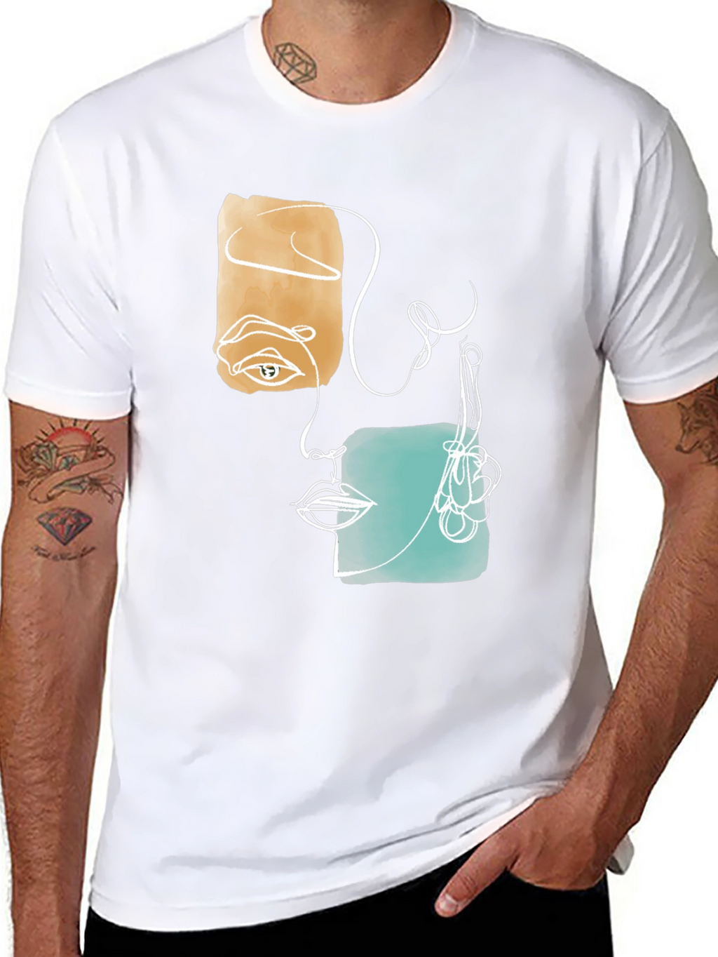 Abstract Face Graphic Print Black T-Shirt