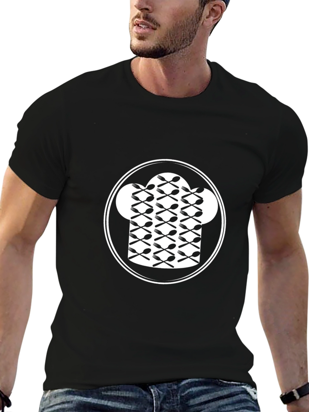 Chef Hat Spoon Graphic Tee - Black Cotton T-Shirt