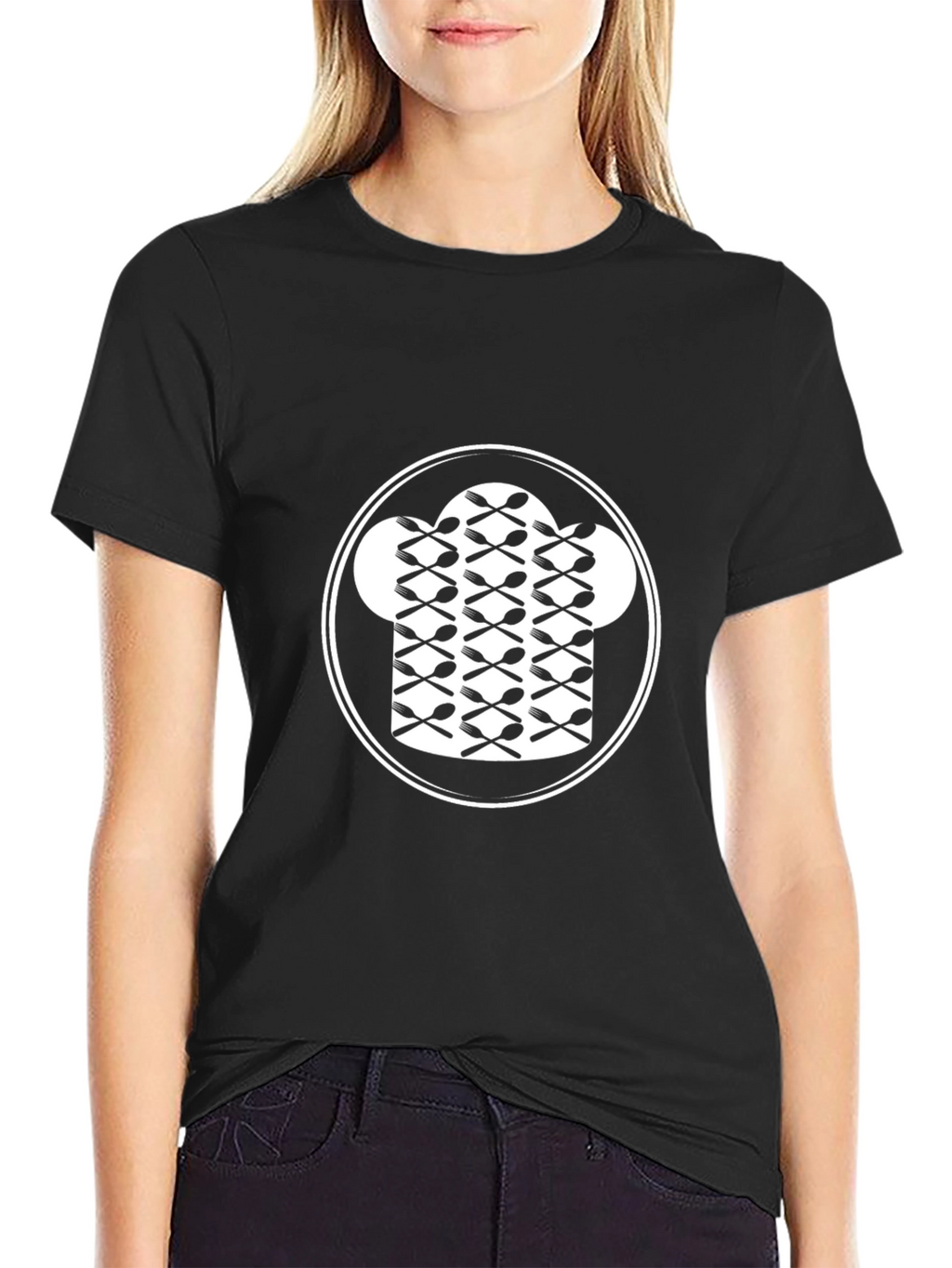 Chef Hat Spoon Graphic Tee - Black Cotton T-Shirt