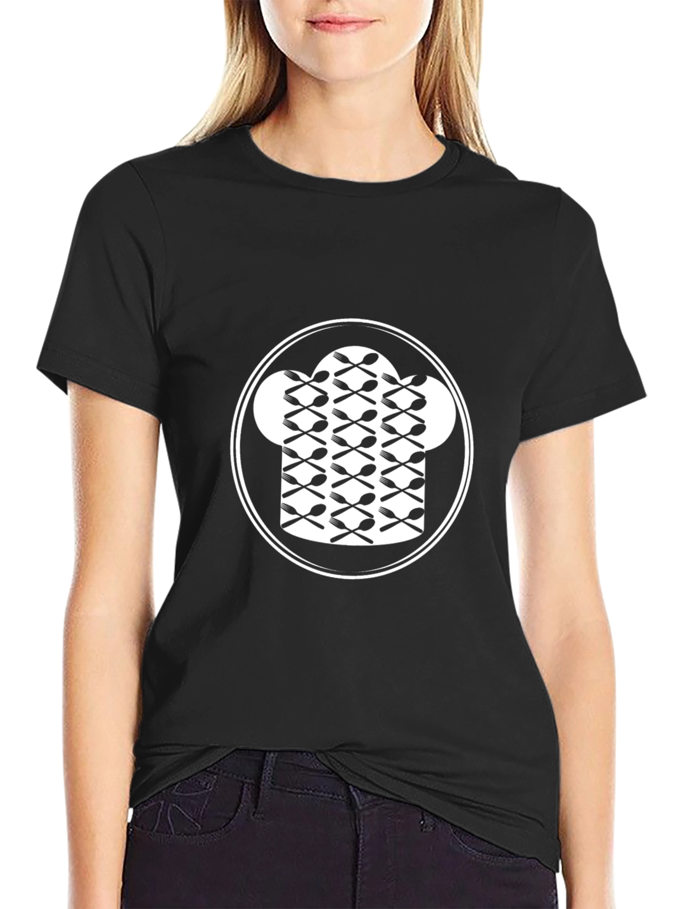 Chef Hat Spoon Graphic Tee - Black Cotton T-Shirt