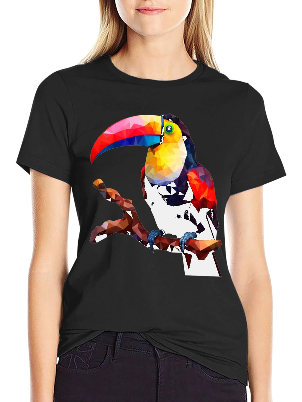 Geometric Toucan Graphic Tee - Stylish Black T-Shirt