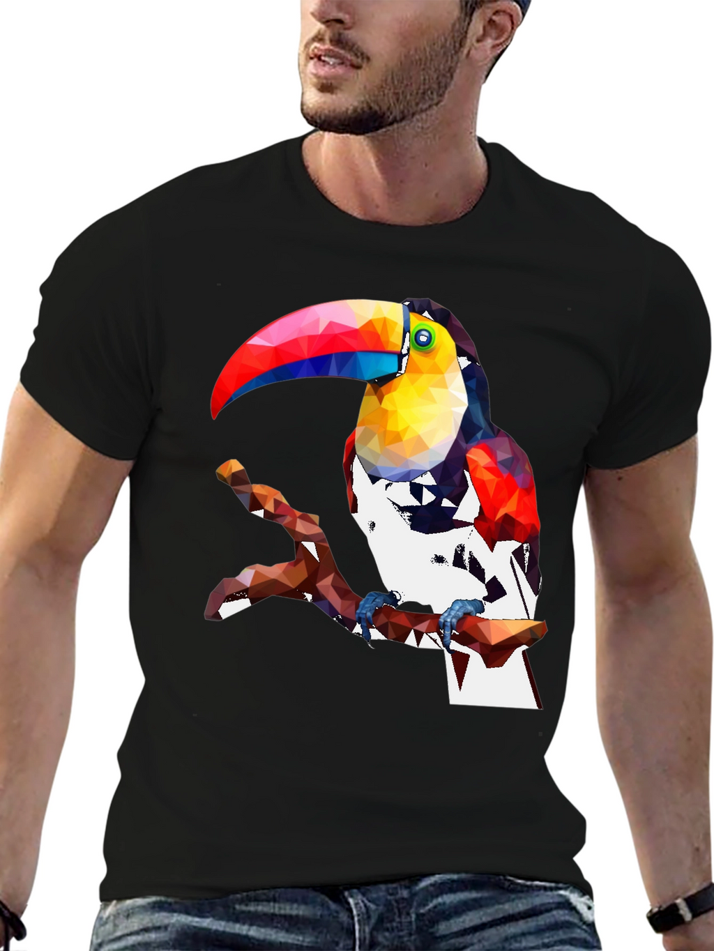 Geometric Toucan Graphic Tee - Stylish Black T-Shirt