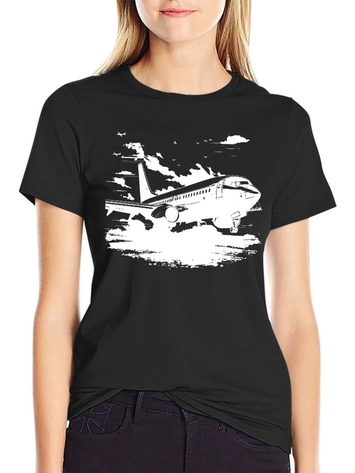 Airplane Graphic Tee - Black Cotton Blend