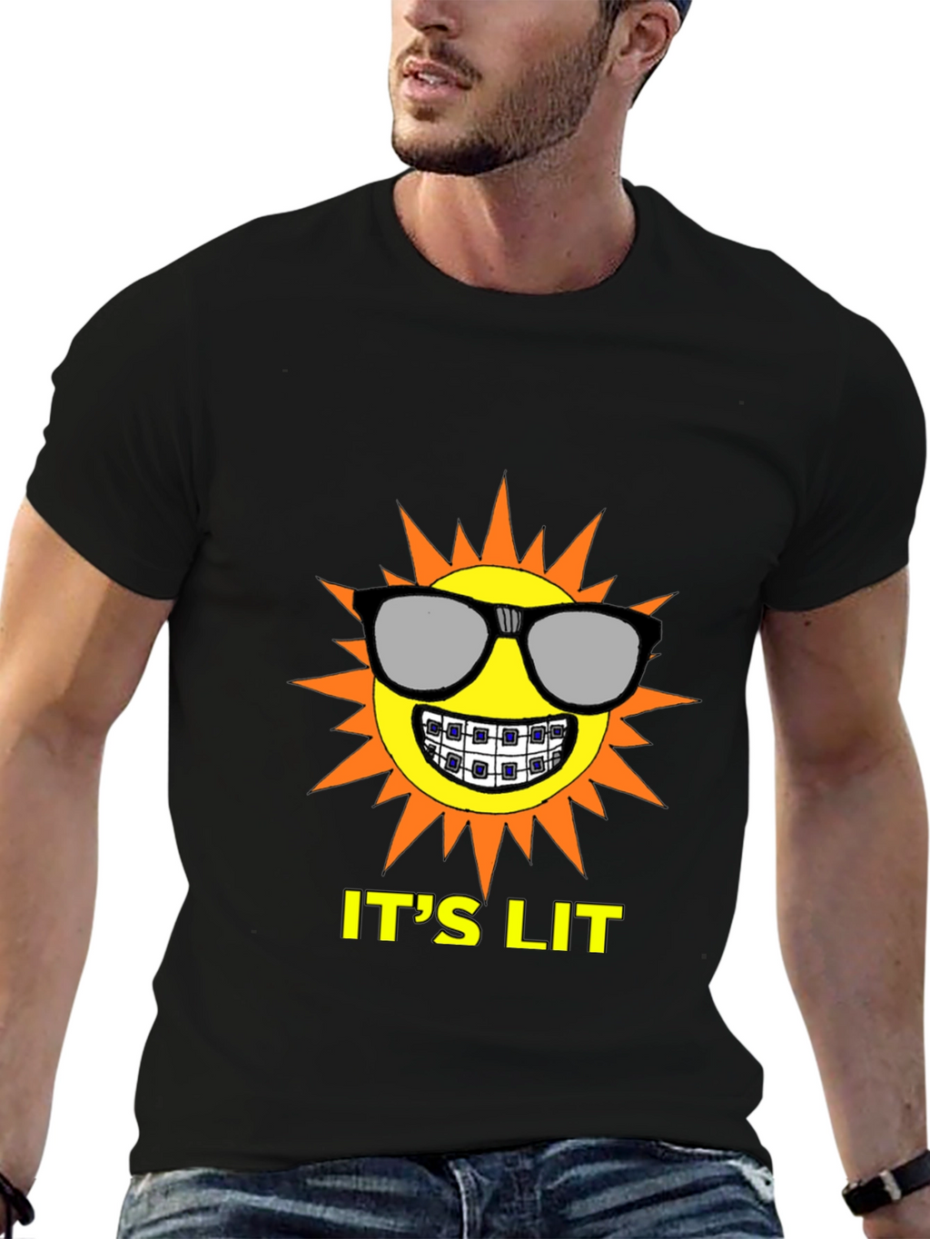 Its Lit Sun Graphic Tee - Black Cotton T-Shirt