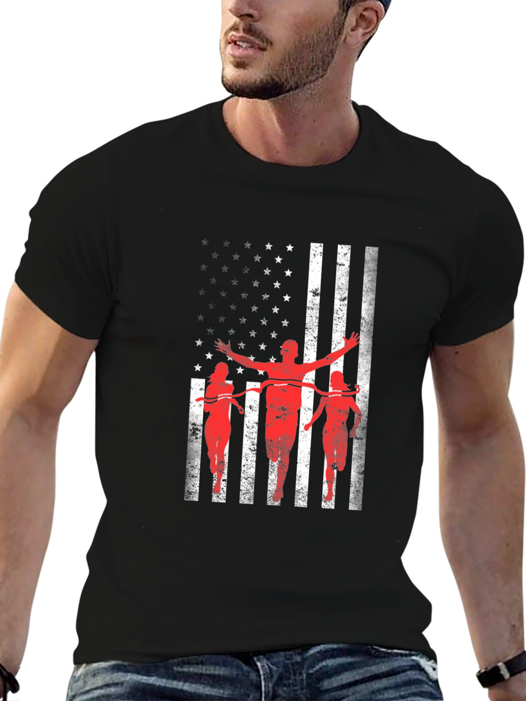 American Flag Runner Graphic T-Shirt
