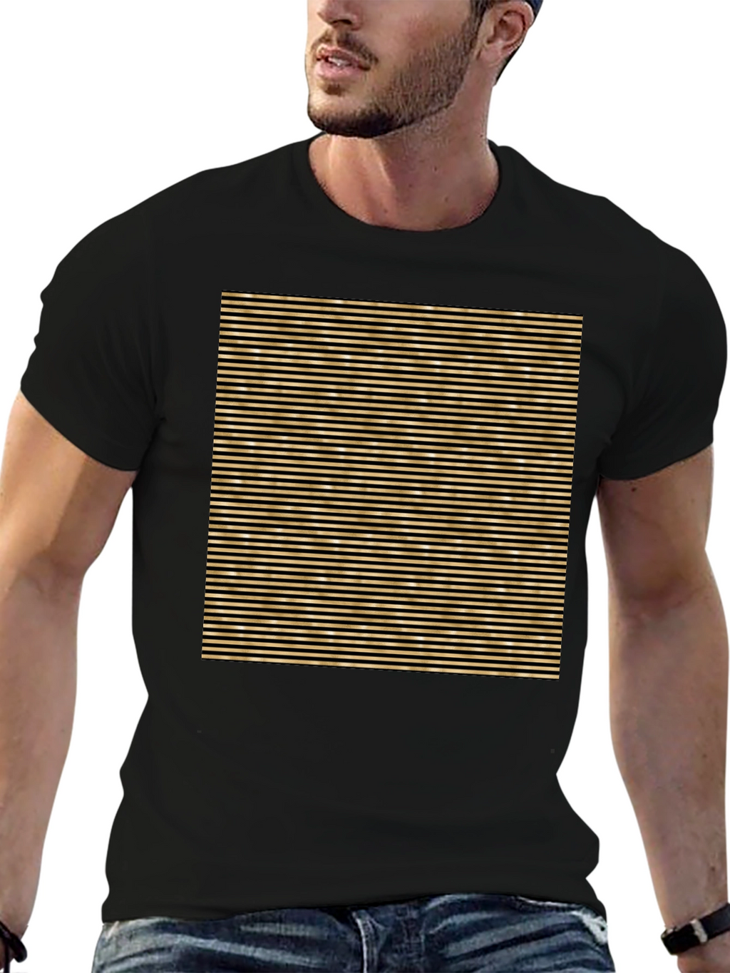 Striped Graphic Tee - Black