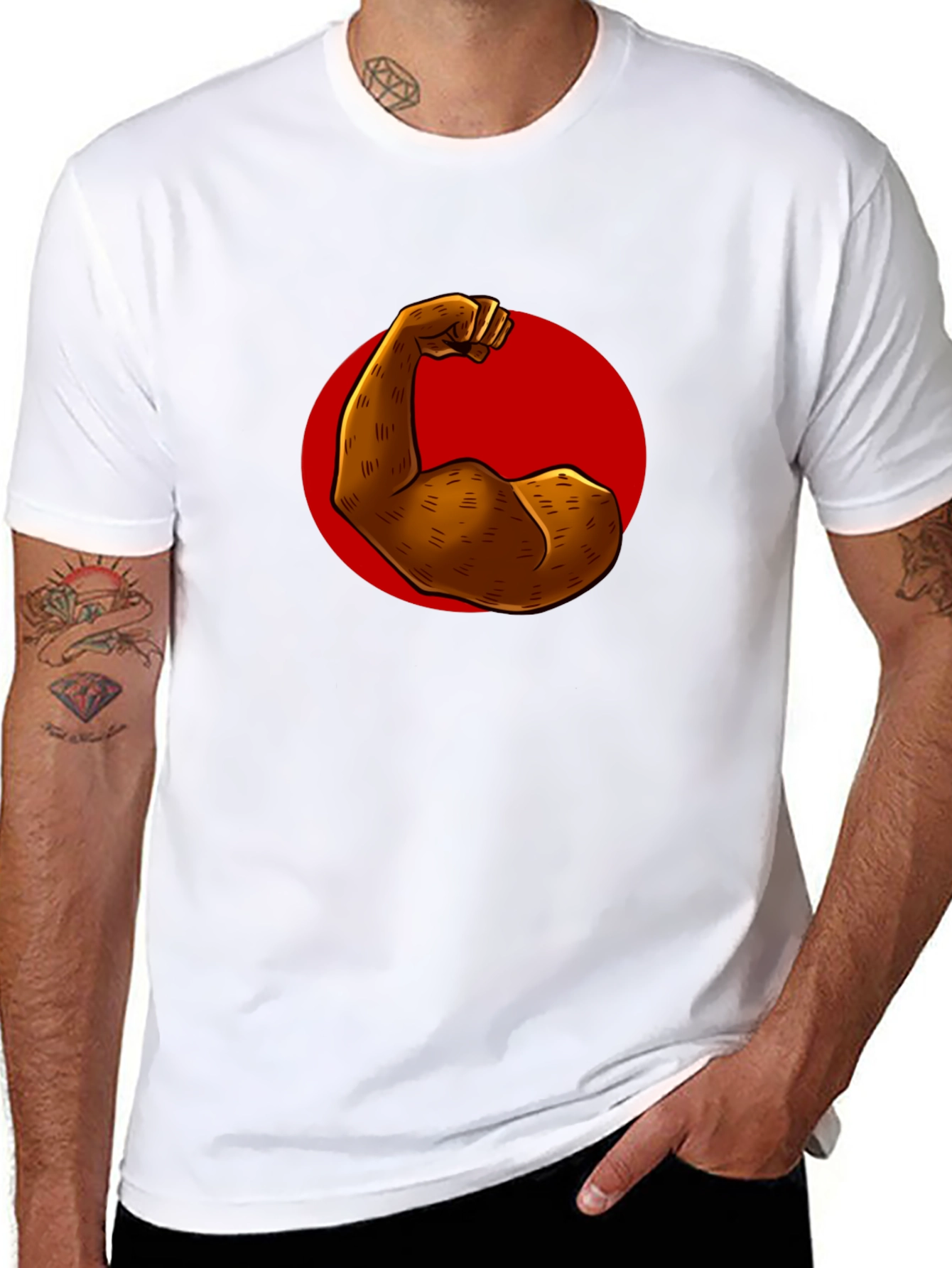 Flex Power Black T-Shirt: Illustrated Arm Design