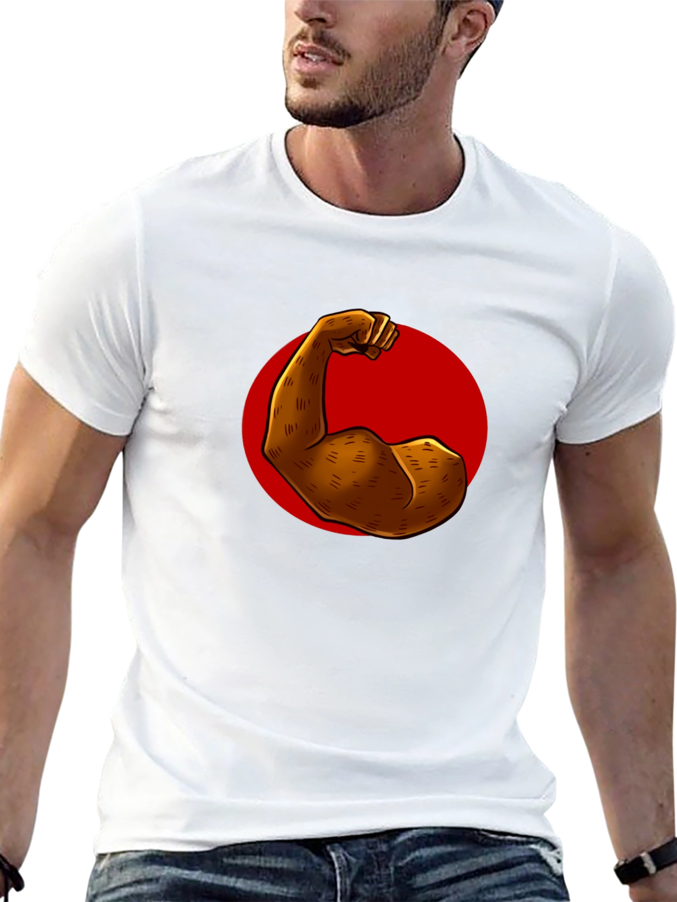 Flex Power Black T-Shirt: Illustrated Arm Design
