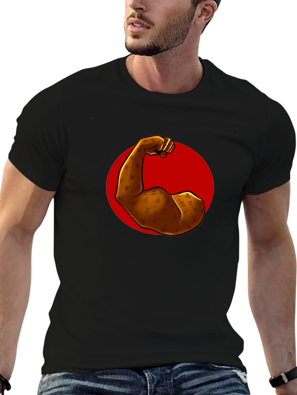 Flex Power Black T-Shirt: Illustrated Arm Design