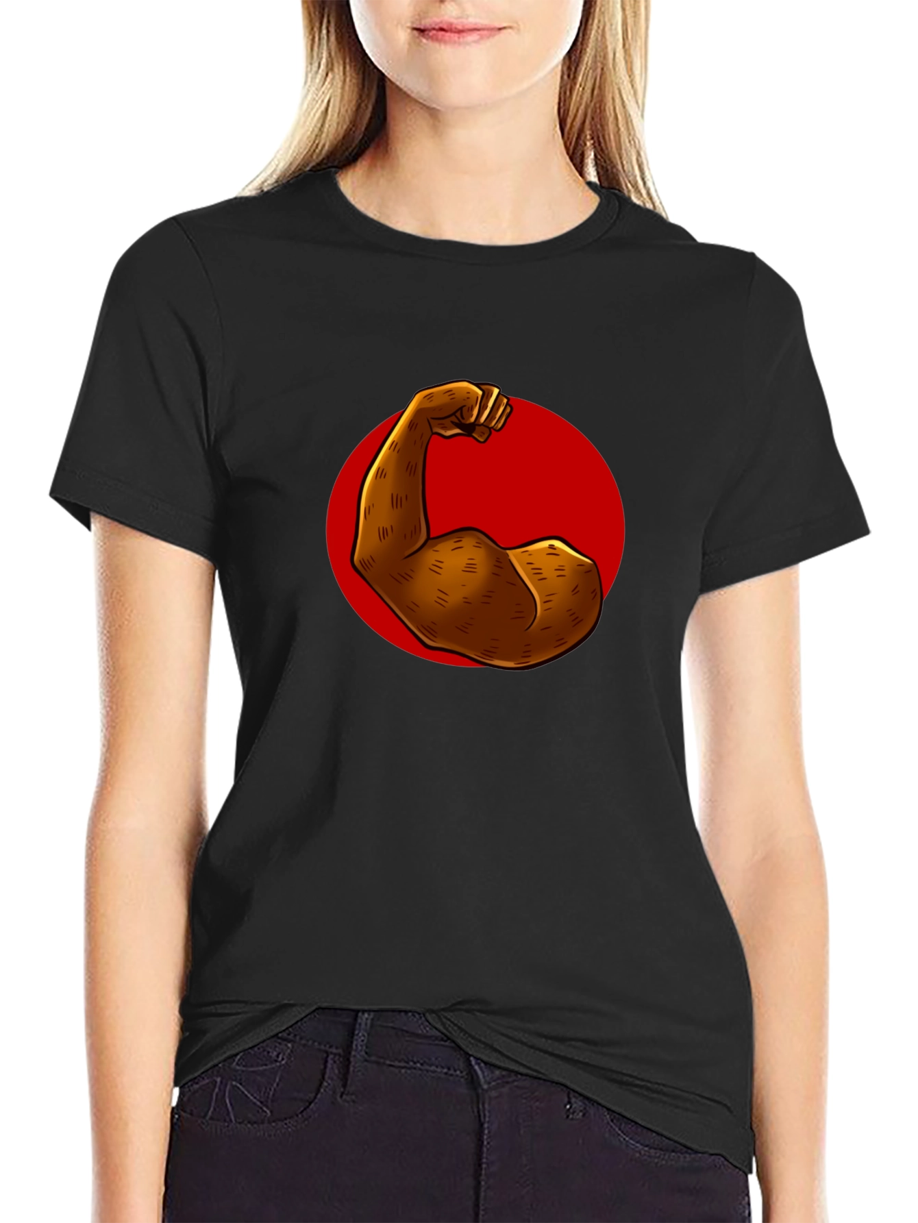 Flex Power Black T-Shirt: Illustrated Arm Design