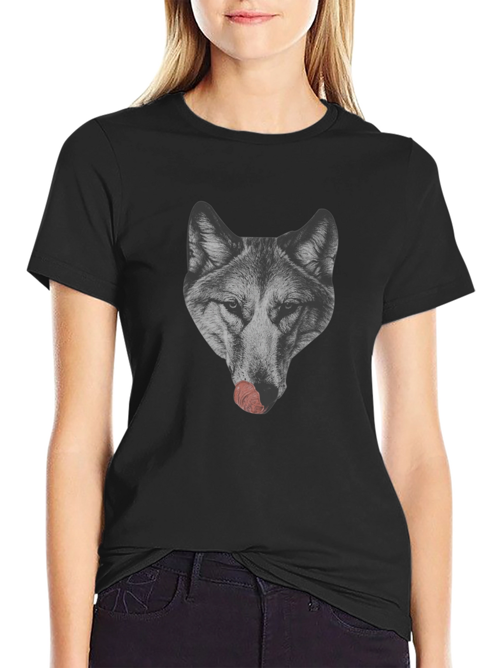 Wolf Licking Nose Graphic T-Shirt