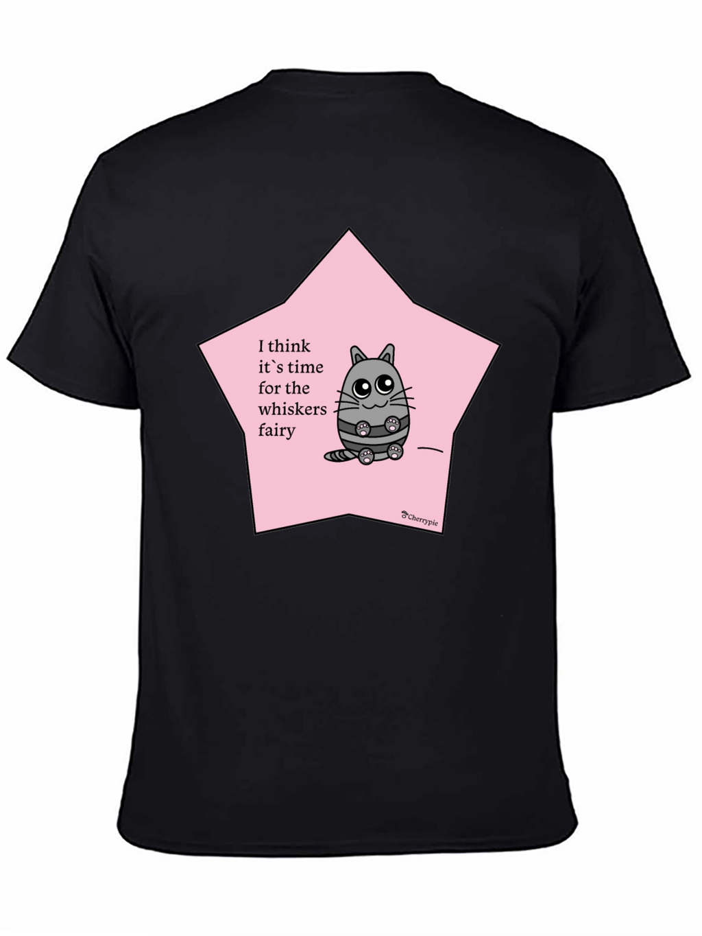 Whimsical Cat Whisker Fairy Black T-Shirt