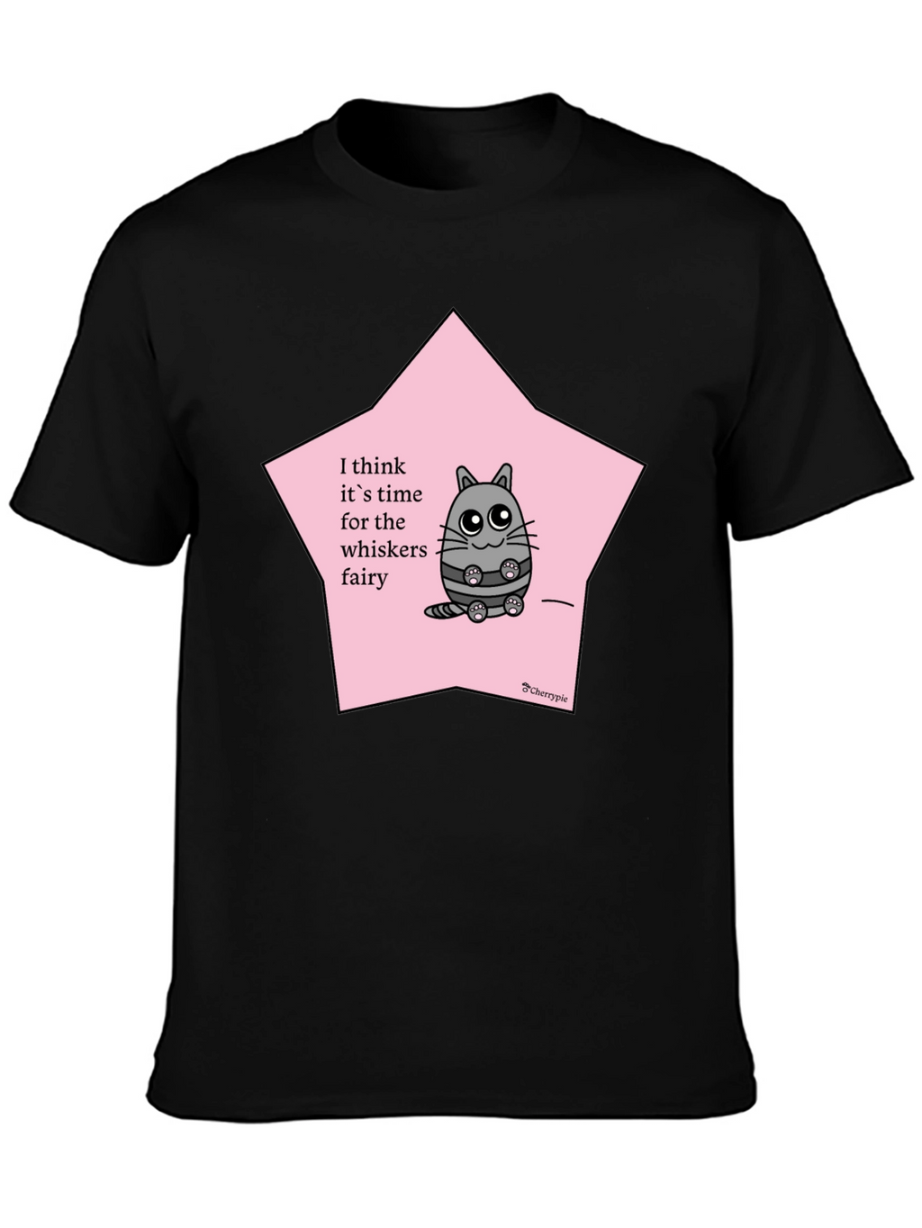 Whimsical Cat Whisker Fairy Black T-Shirt