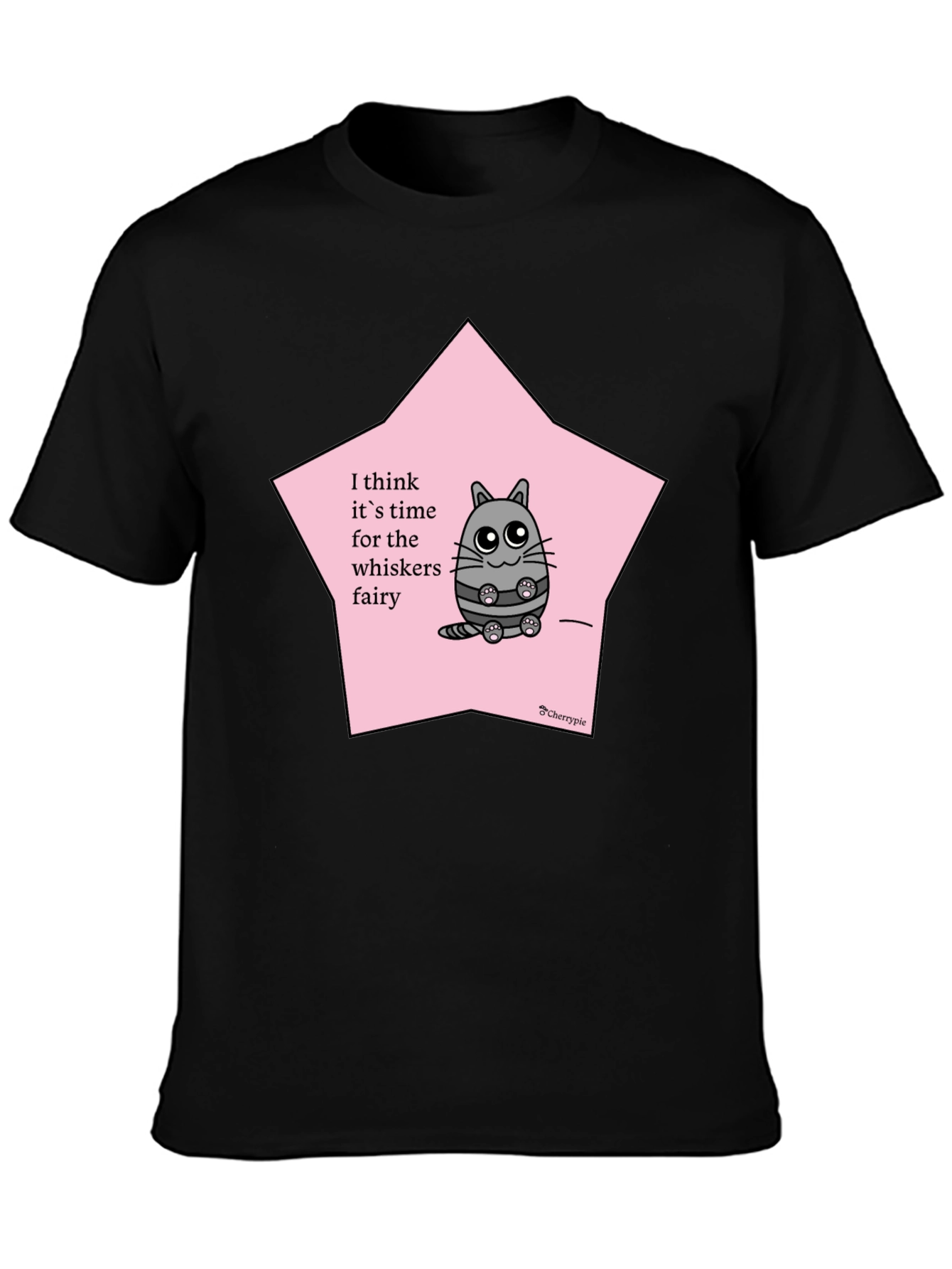 Whimsical Cat Whisker Fairy Black T-Shirt