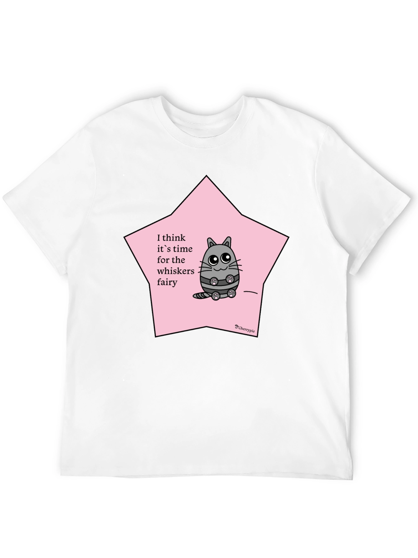 Whimsical Cat Whisker Fairy Black T-Shirt