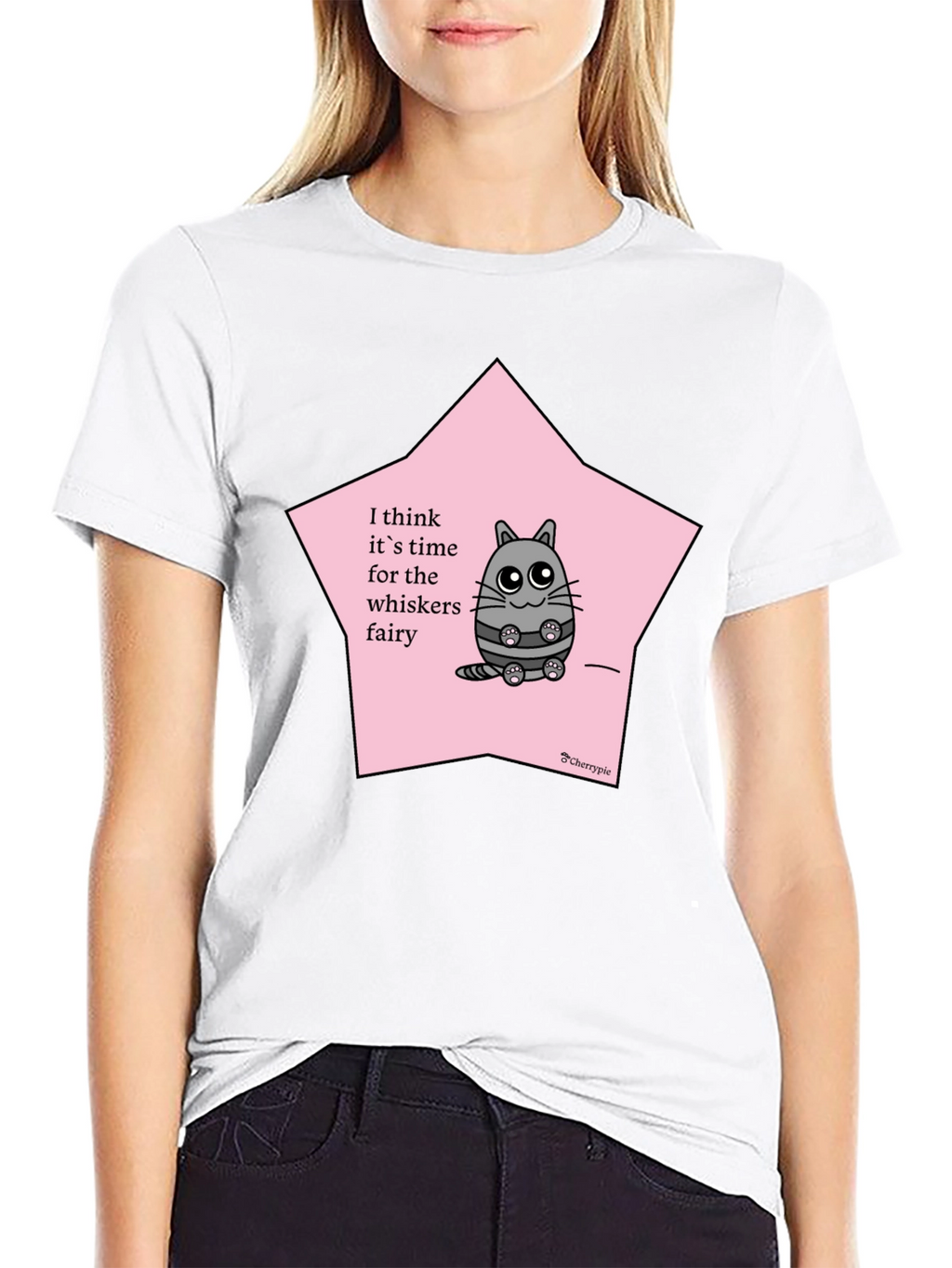 Whimsical Cat Whisker Fairy Black T-Shirt