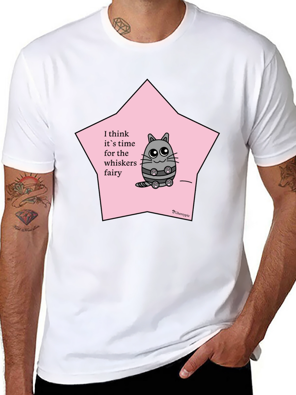 Whimsical Cat Whisker Fairy Black T-Shirt