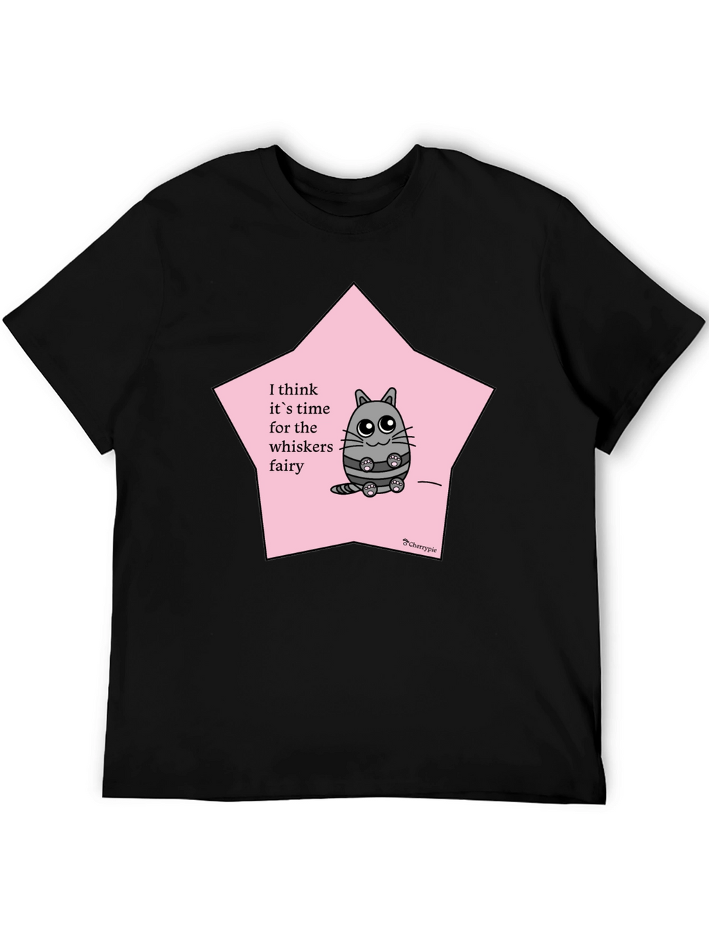 Whimsical Cat Whisker Fairy Black T-Shirt