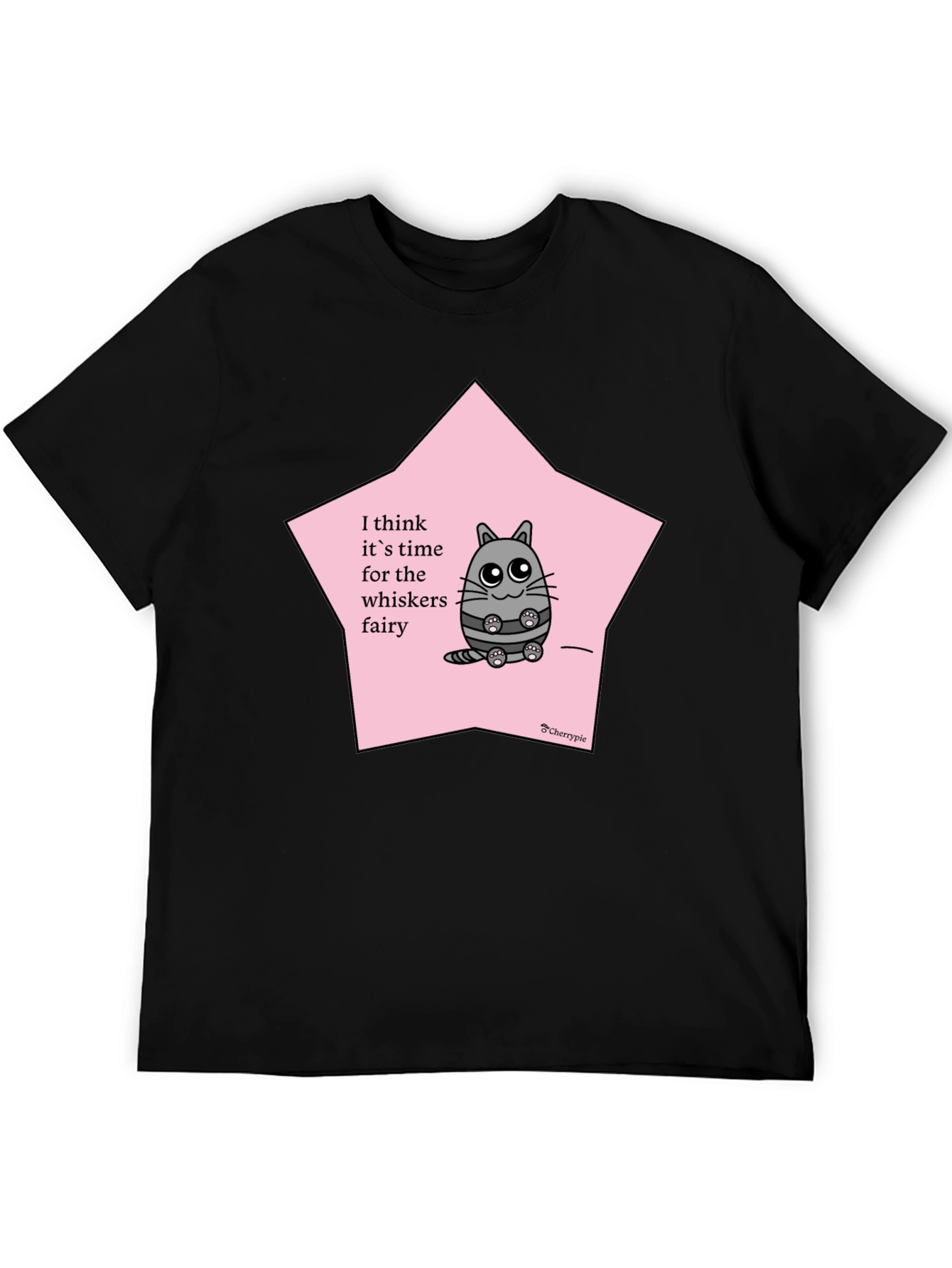 Whimsical Cat Whisker Fairy Black T-Shirt