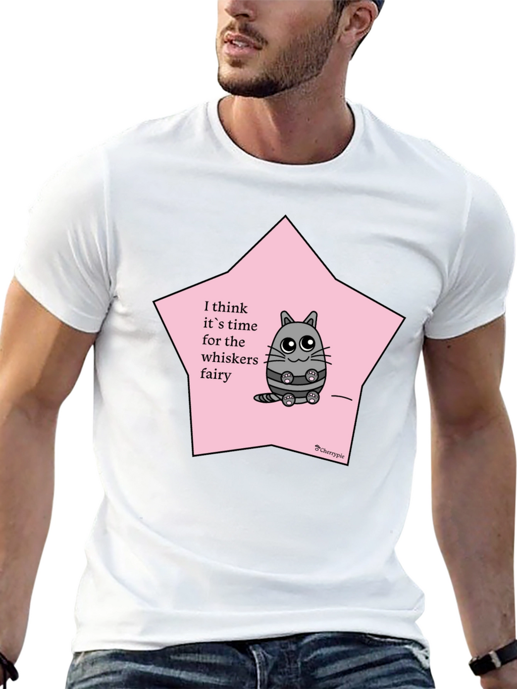 Whimsical Cat Whisker Fairy Black T-Shirt