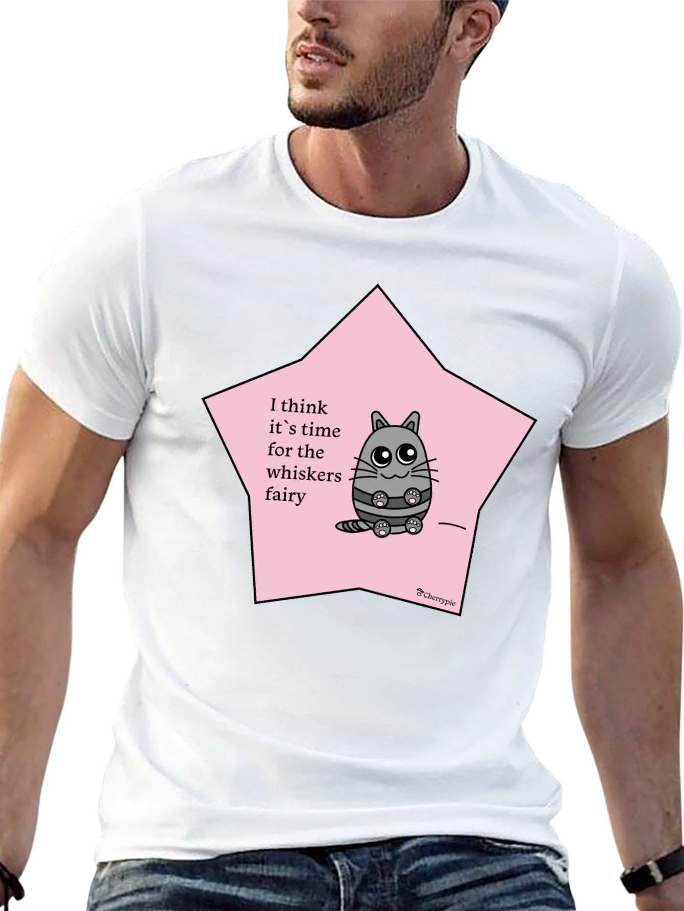 Whimsical Cat Whisker Fairy Black T-Shirt