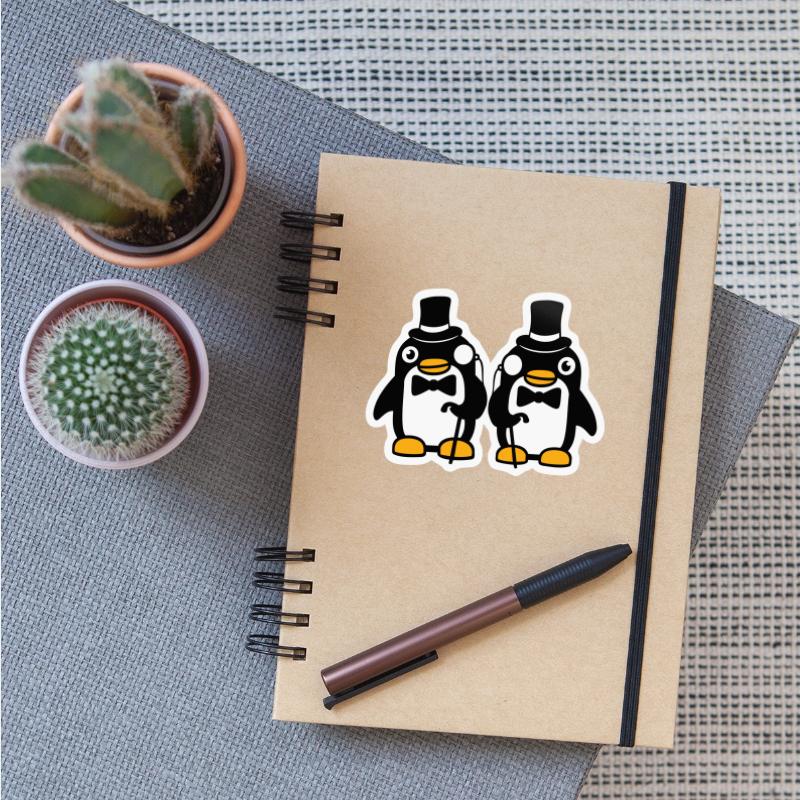 2 Penguin Gentlemen Sir Two Mr. Top Hat Monocle