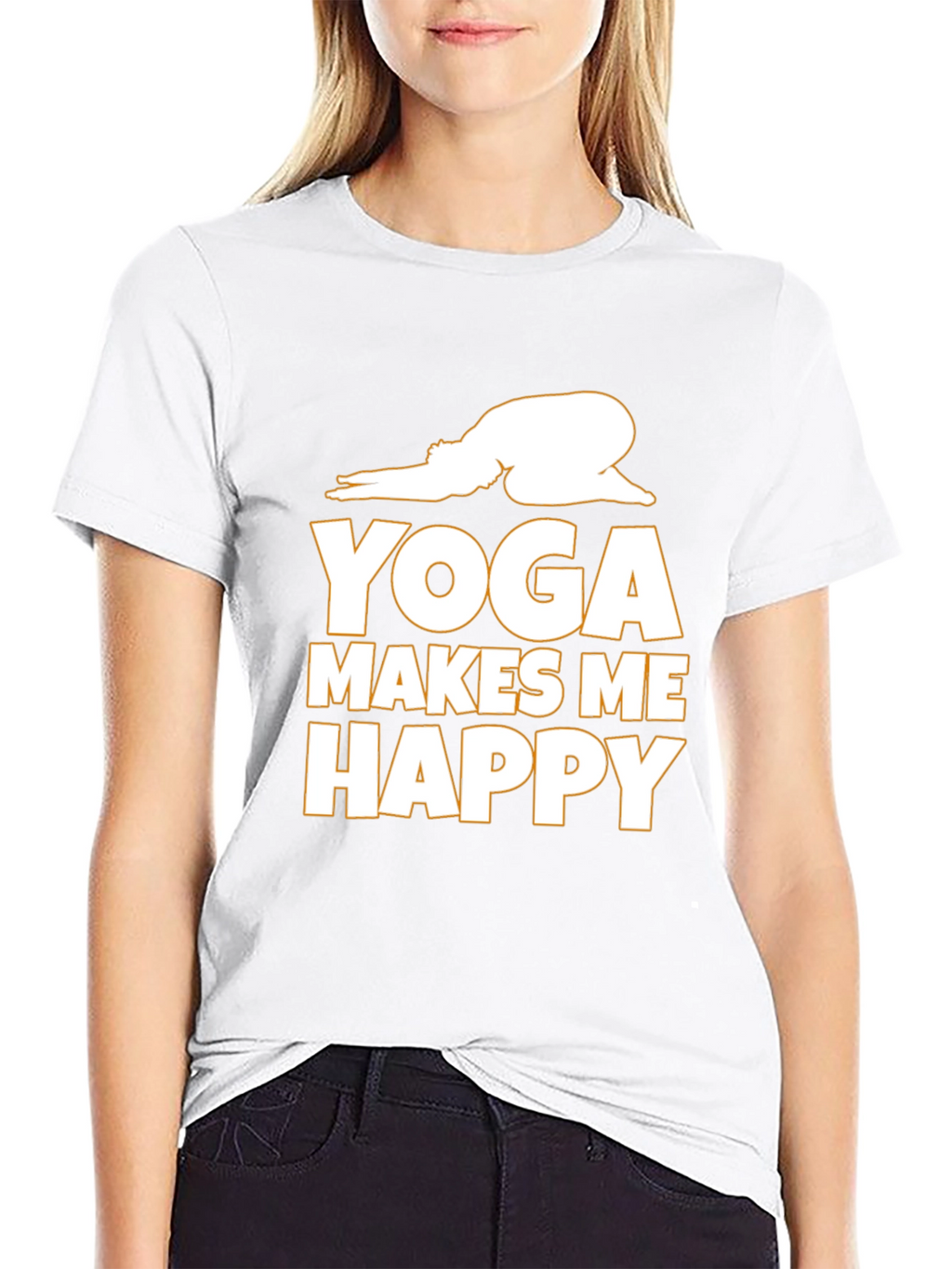 Yoga Makes Me Happy Graphic Tee - Black