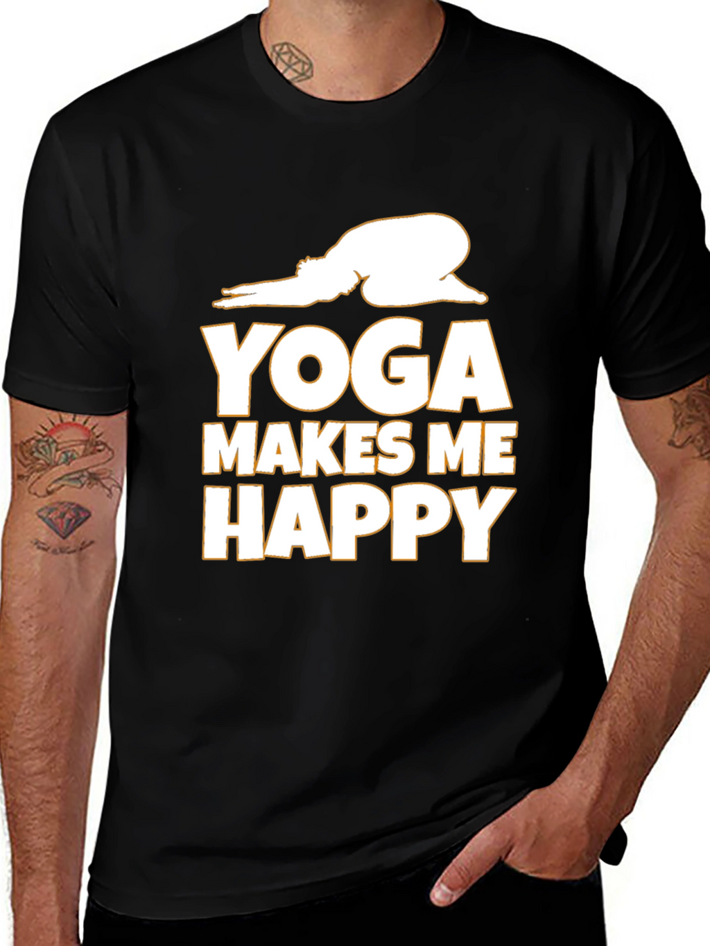 Yoga Makes Me Happy Graphic Tee - Black