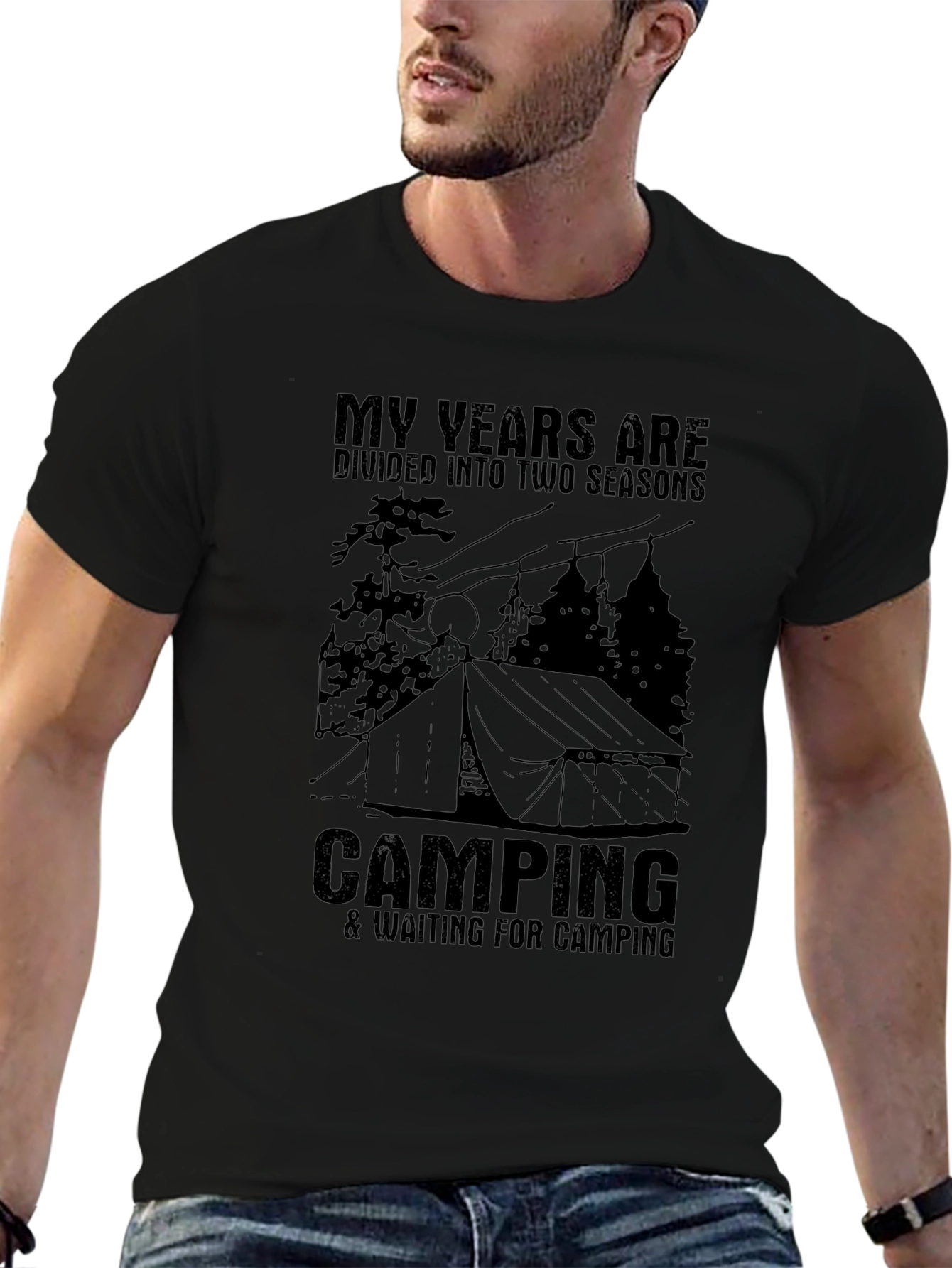 Camping Seasons T-Shirt - Mens Black Tee