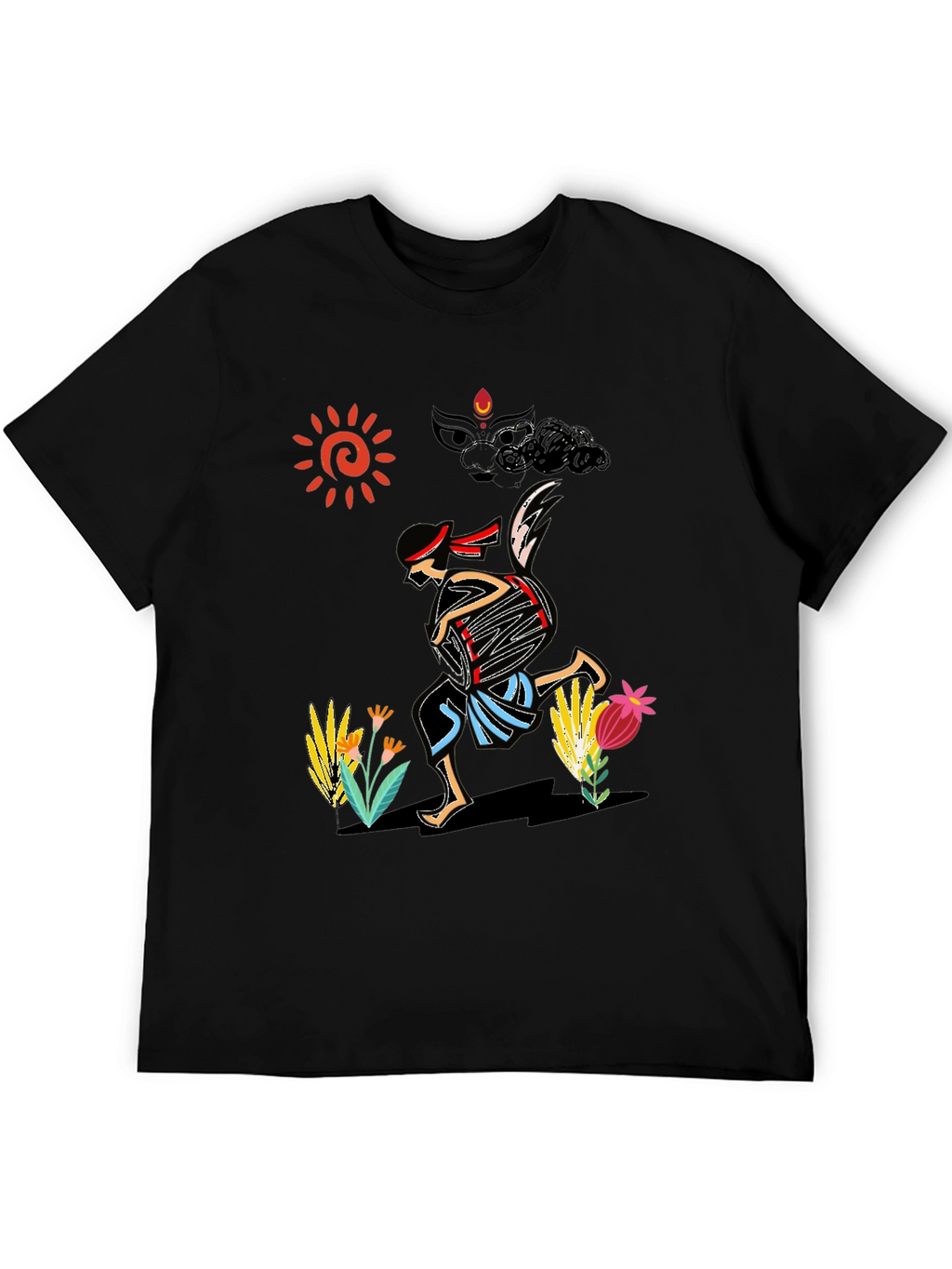 Ethnic Drummer Graphic Tee - Black Cotton Comfort