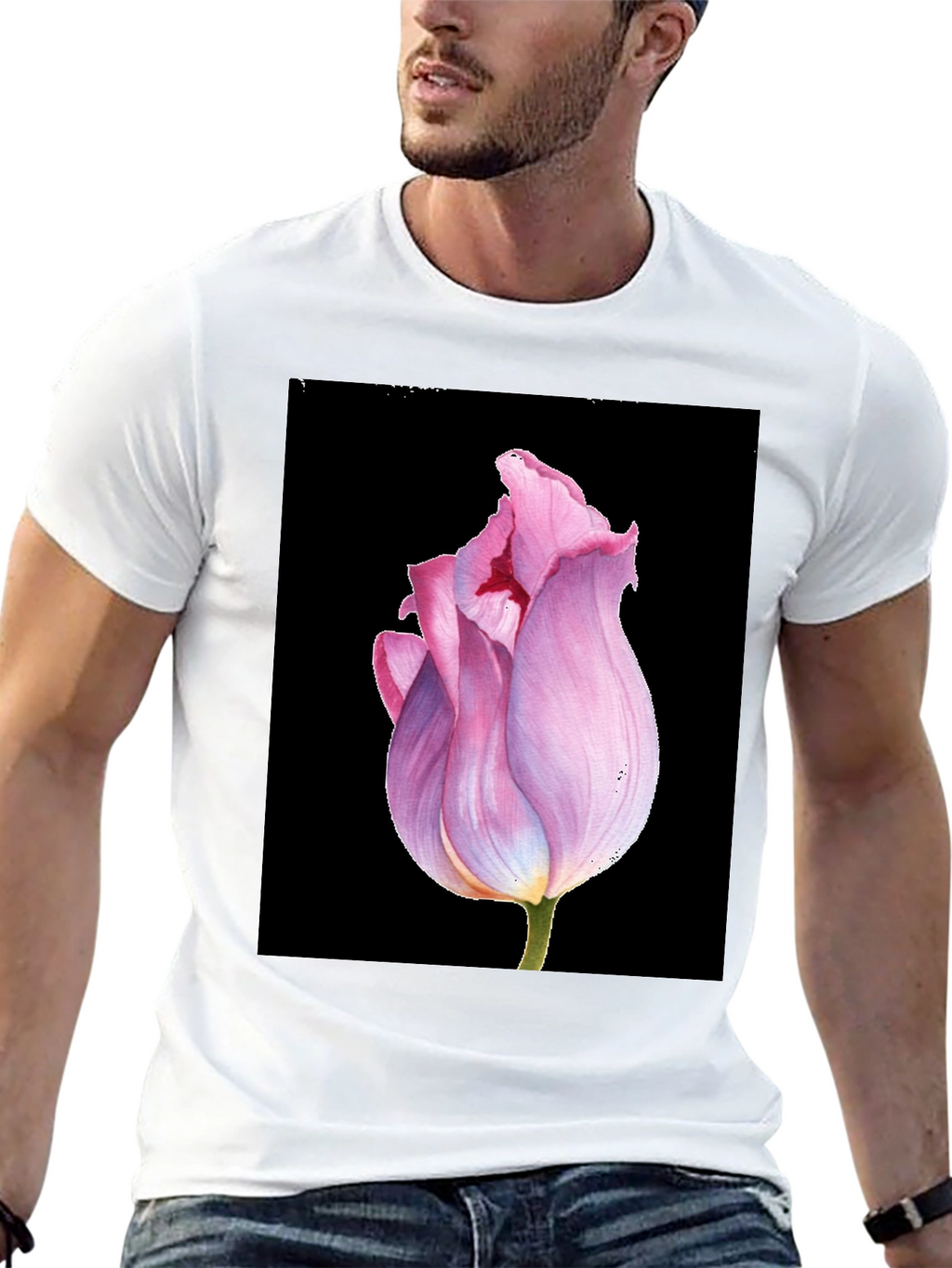 Floral Tulip Graphic Tee - Modern Botanical T-Shirt