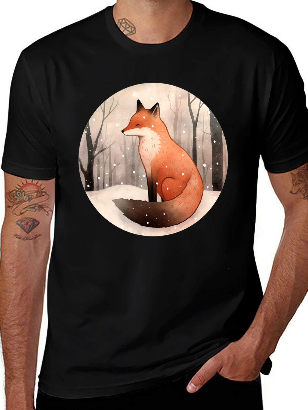 Winter Fox Graphic Tee - Unisex Black T-Shirt