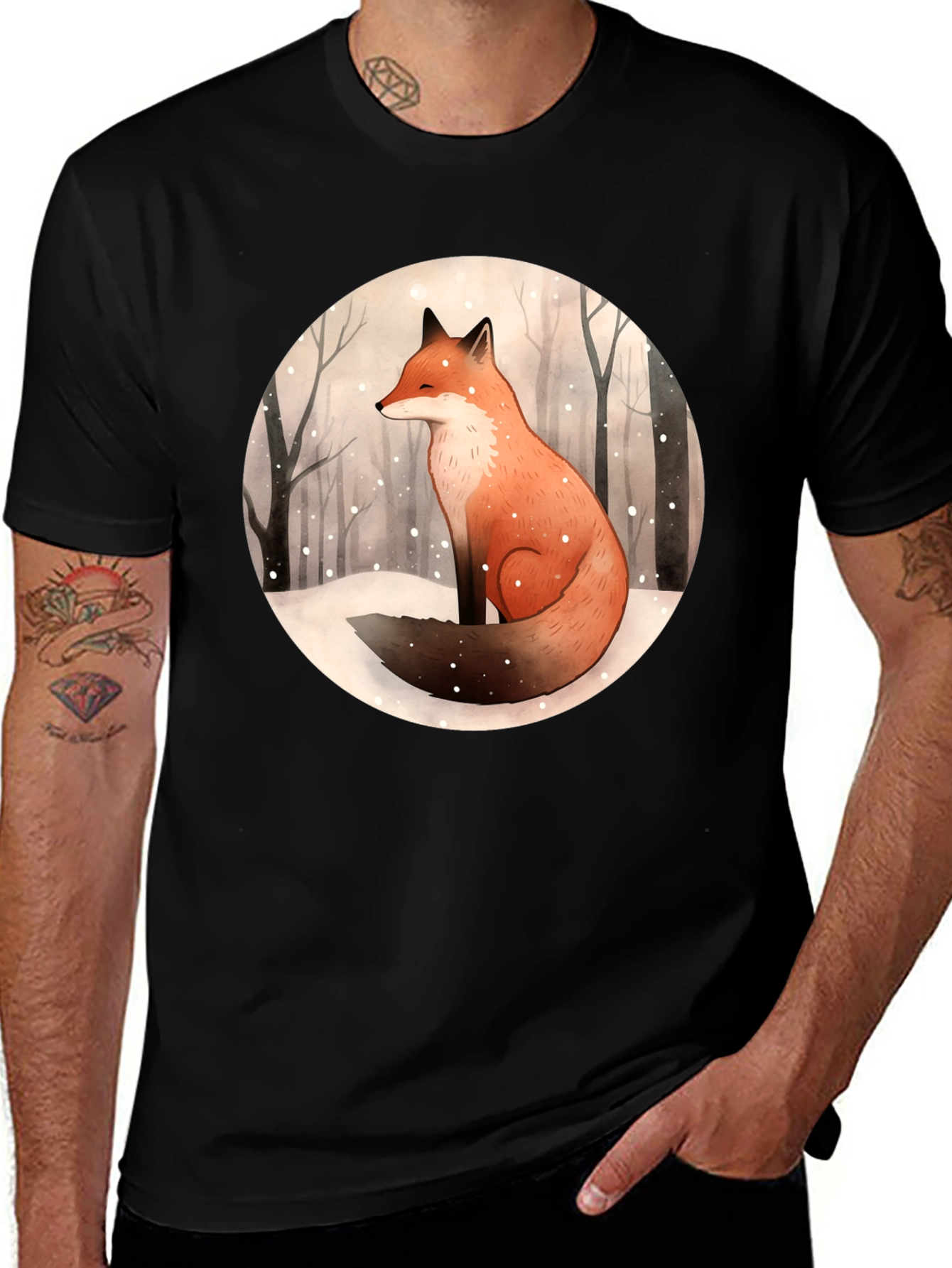 Winter Fox Graphic Tee - Unisex Black T-Shirt