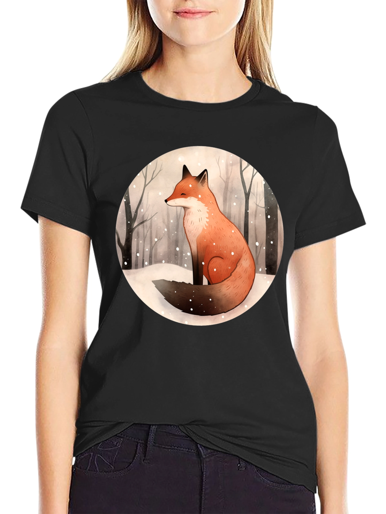 Winter Fox Graphic Tee - Unisex Black T-Shirt