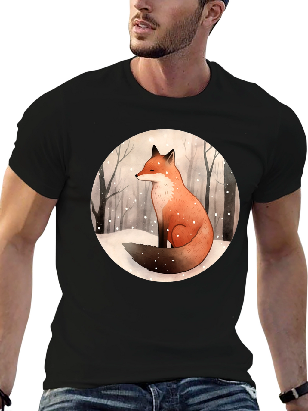 Winter Fox Graphic Tee - Unisex Black T-Shirt