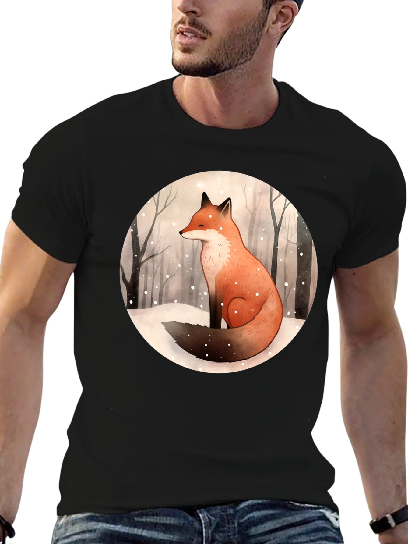Winter Fox Graphic Tee - Unisex Black T-Shirt