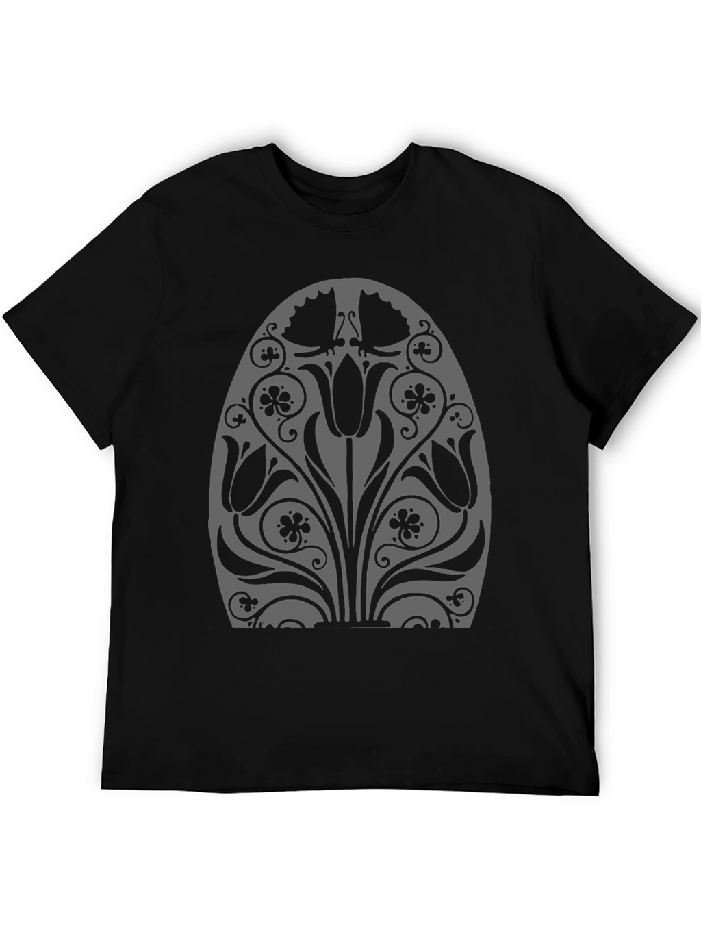 Floral Tulip Graphic Black T-Shirt