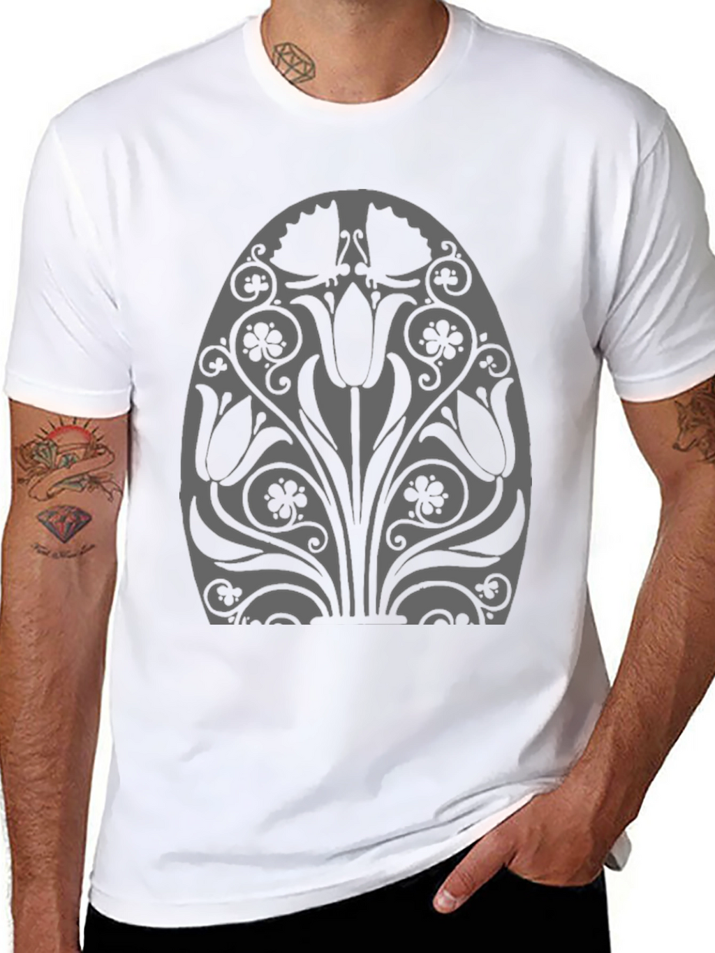 Floral Tulip Graphic Black T-Shirt