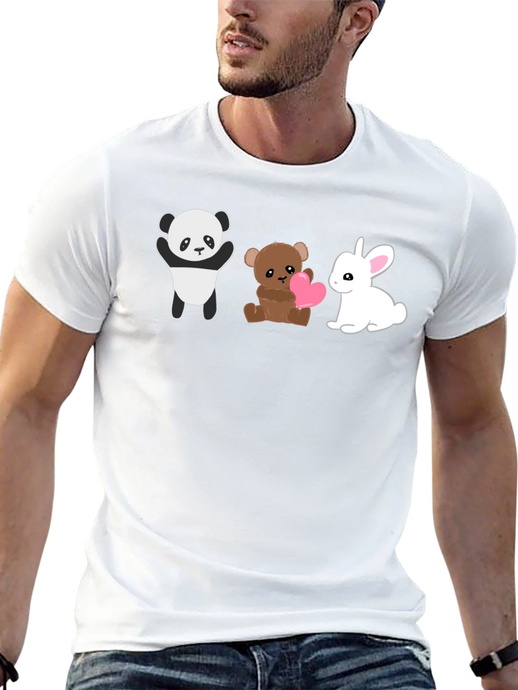 Cute Animal Trio Graphic Tee - Panda Bear Bunny