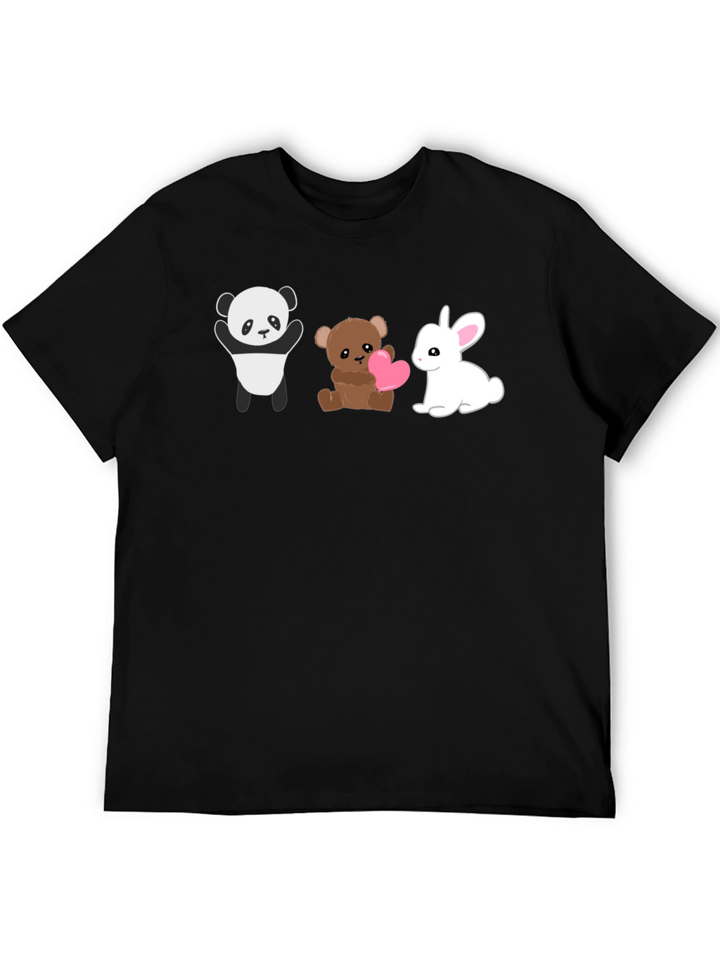 Cute Animal Trio Graphic Tee - Panda Bear Bunny