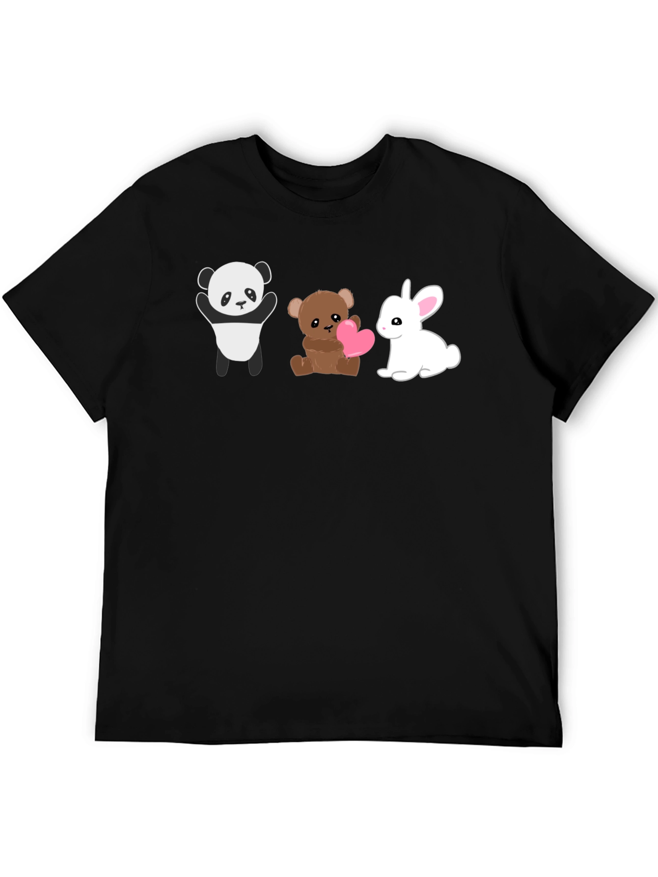 Cute Animal Trio Graphic Tee - Panda Bear Bunny