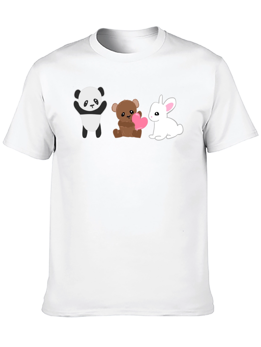Cute Animal Trio Graphic Tee - Panda Bear Bunny