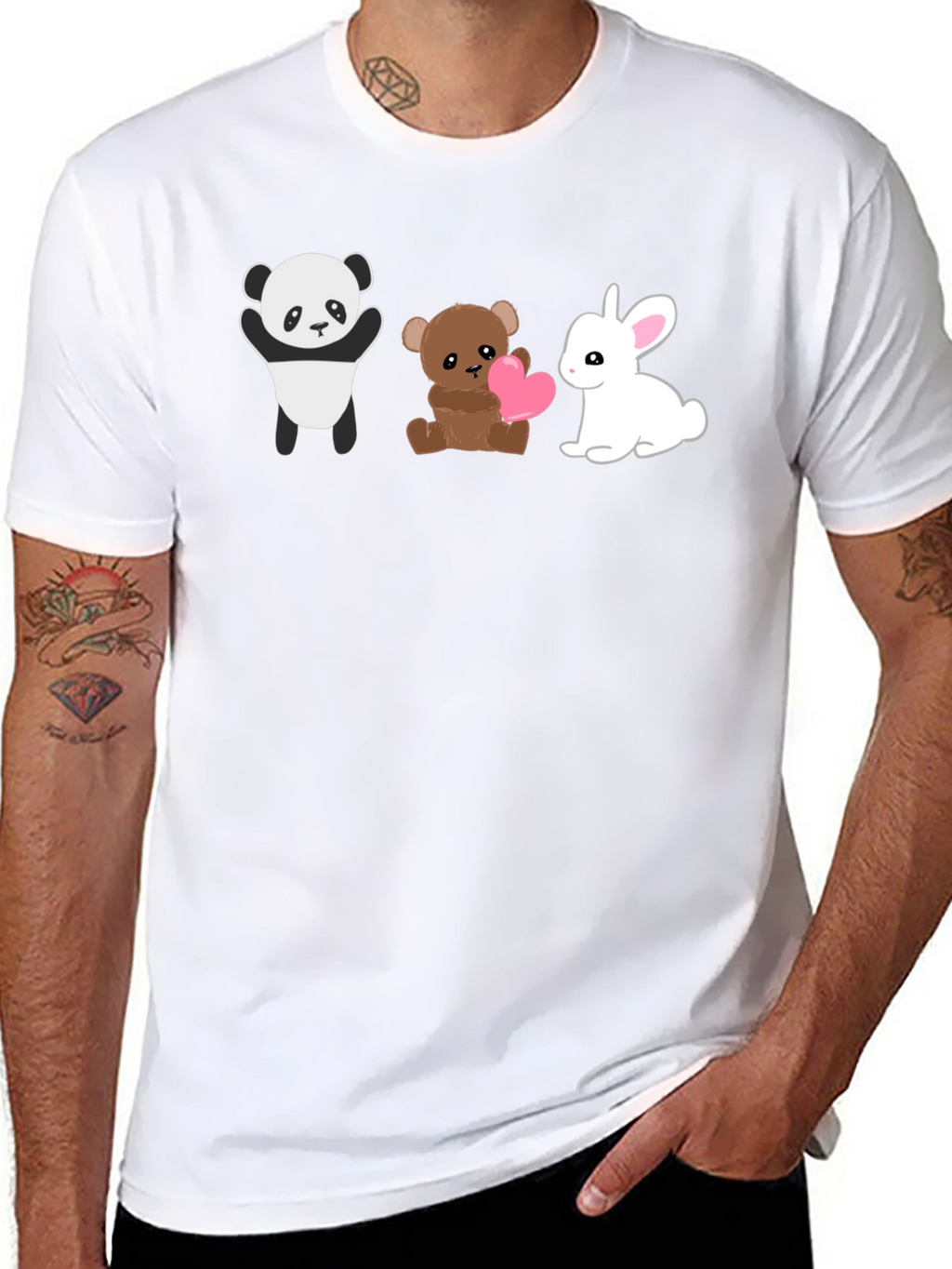 Cute Animal Trio Graphic Tee - Panda Bear Bunny