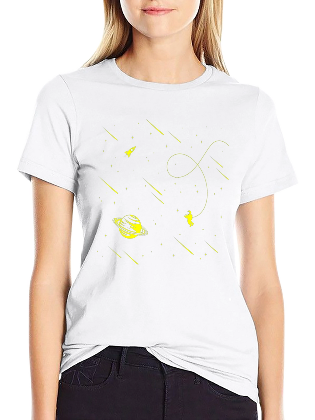 Space Explorer Black T-Shirt: Rocket Planet Astronaut Design