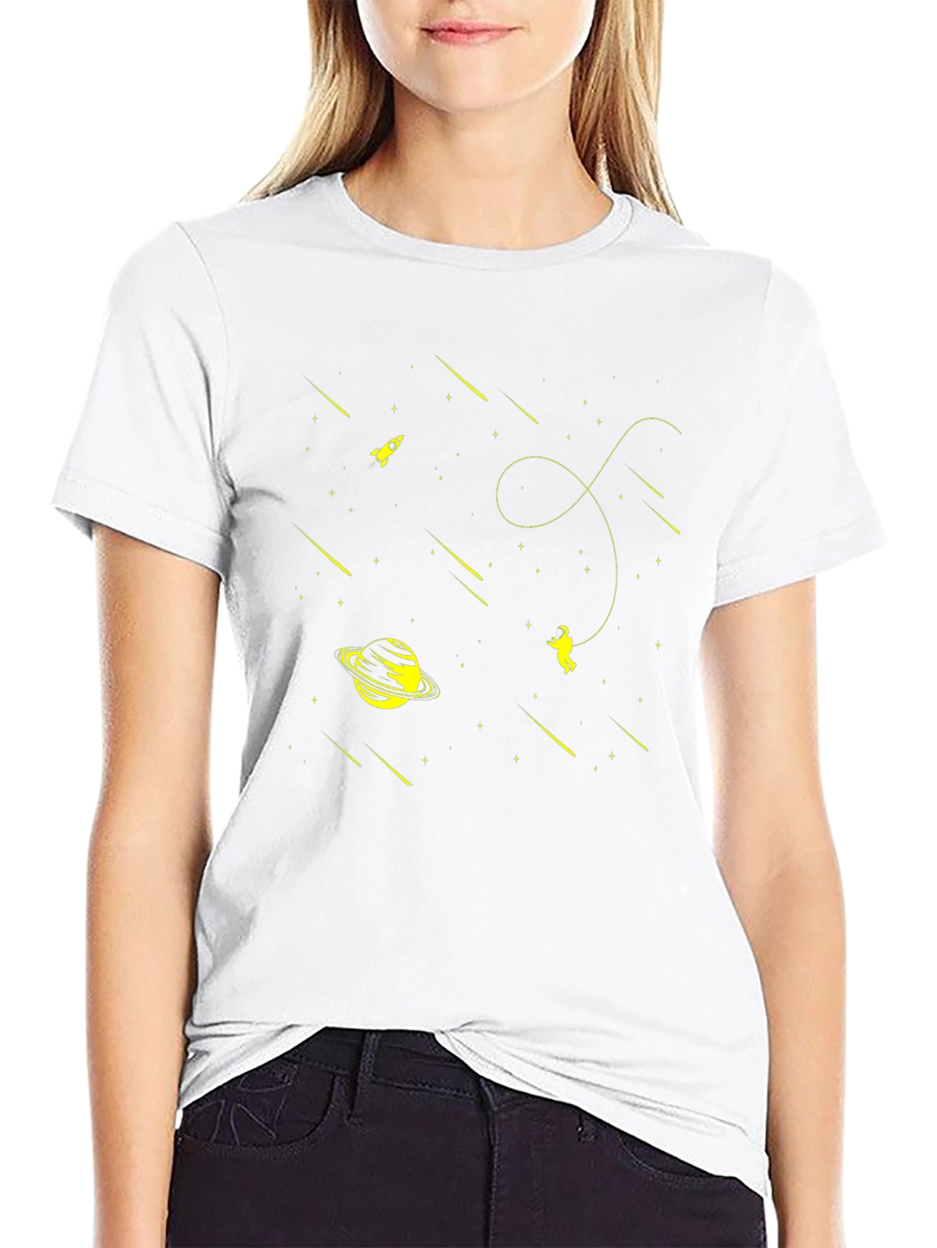 Space Explorer Black T-Shirt: Rocket Planet Astronaut Design