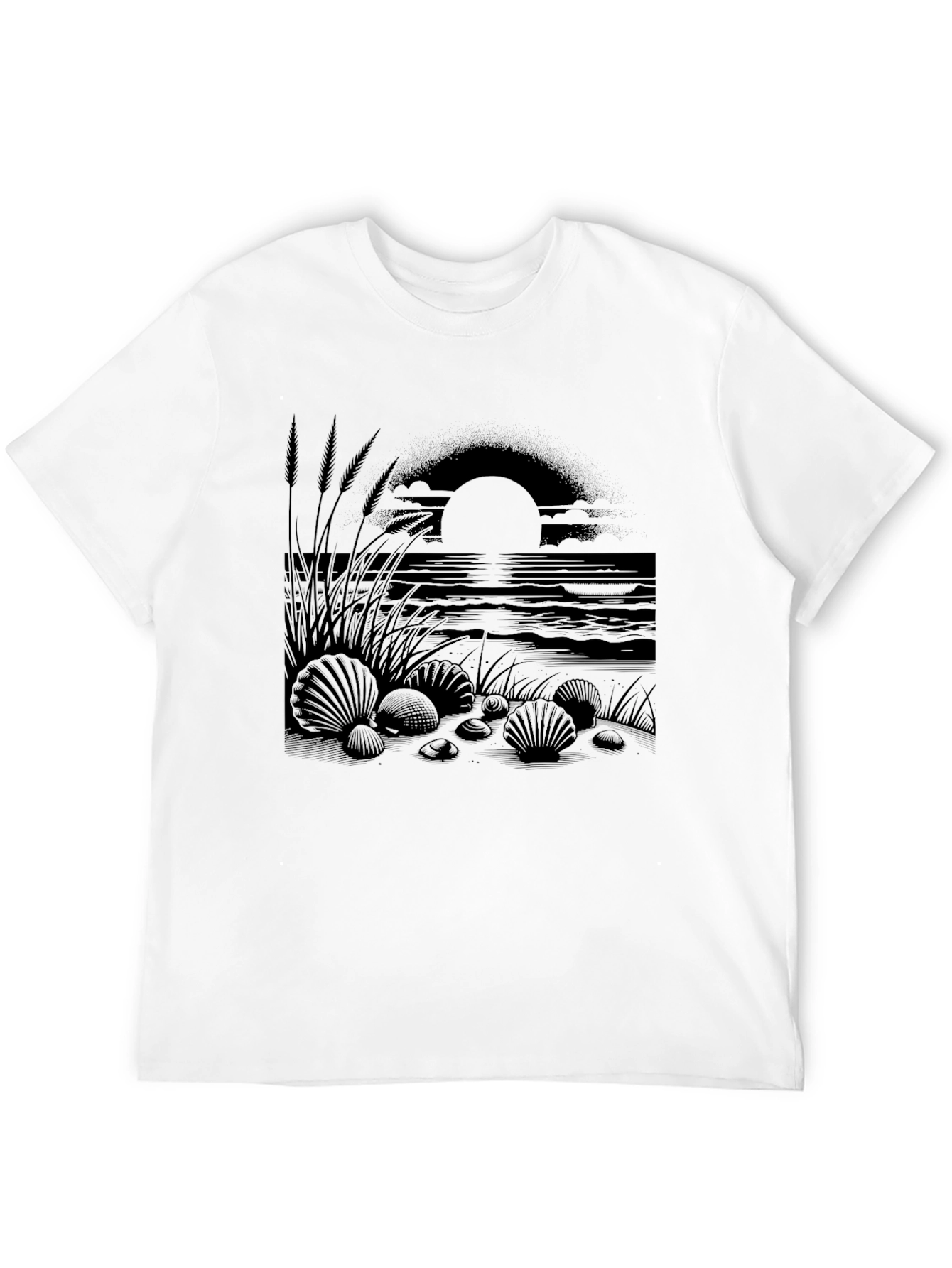 Beach Sunset Graphic Tee - Black Cotton Shirt