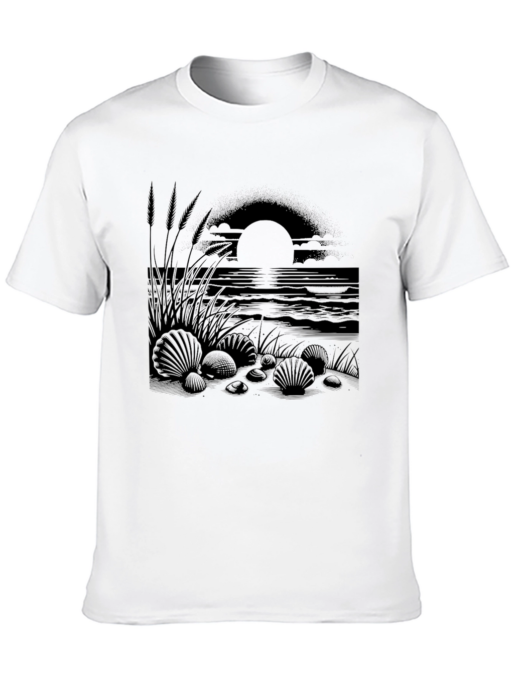 Beach Sunset Graphic Tee - Black Cotton Shirt