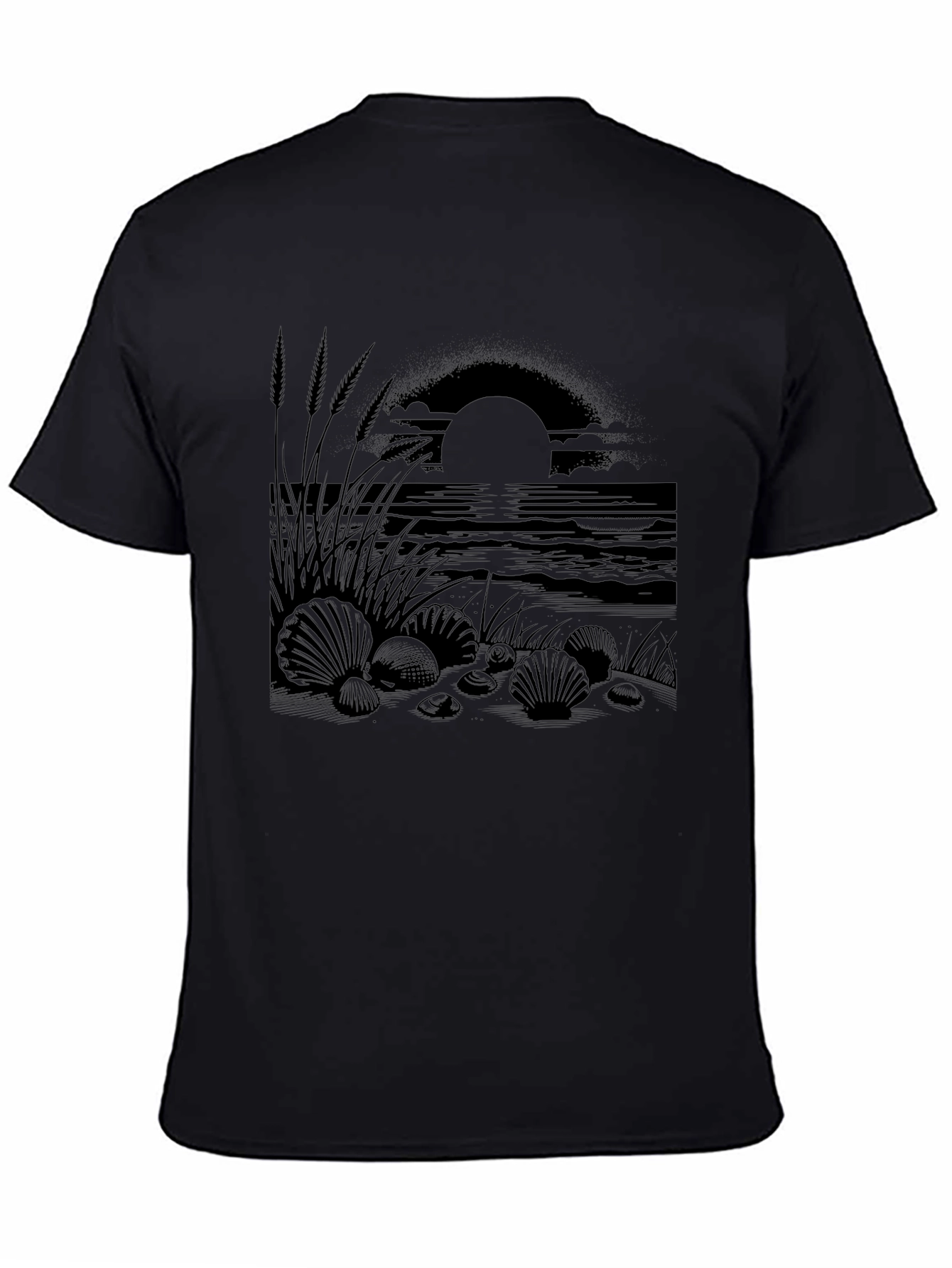 Beach Sunset Graphic Tee - Black Cotton Shirt